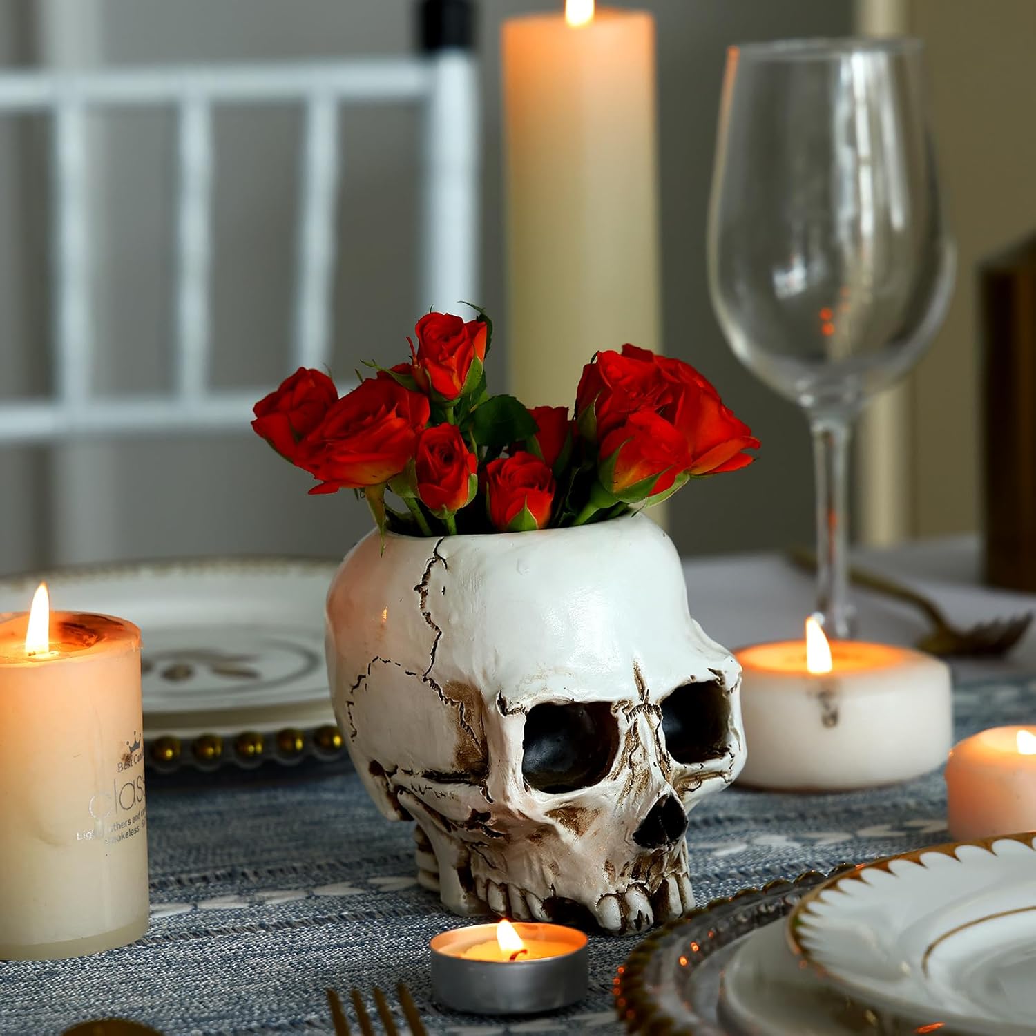 Fixwal Florero floral de calavera en forma de calavera de 3.5 x 4.3 x 4.6 pulgadas, flor para decoración del hogar y cocina, decoración de