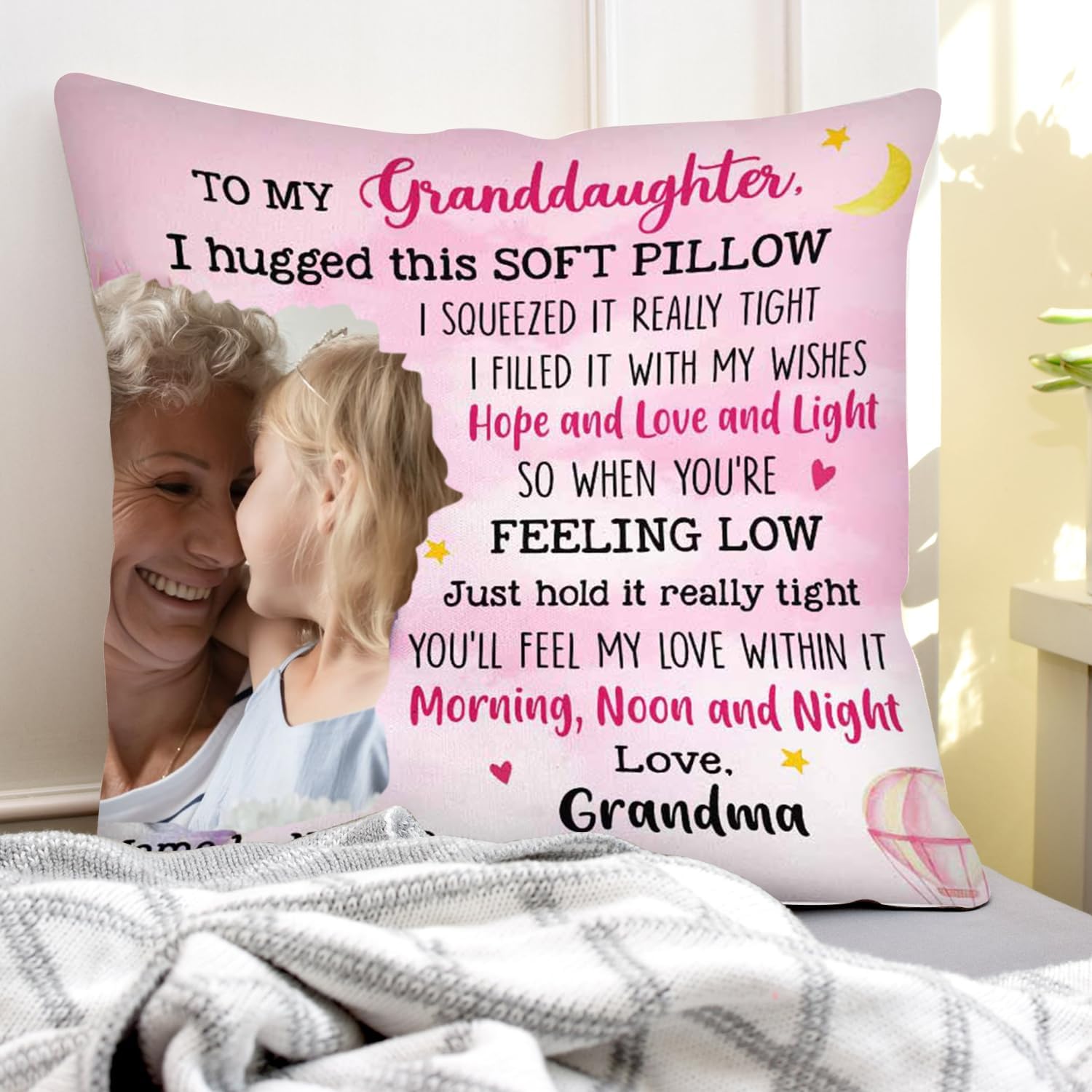 NAZENTI Almohada personalizada para nieta de la abuela, abuelo, almohada de nietos con foto personalizada, almohada de foto para hija de mamá papá,