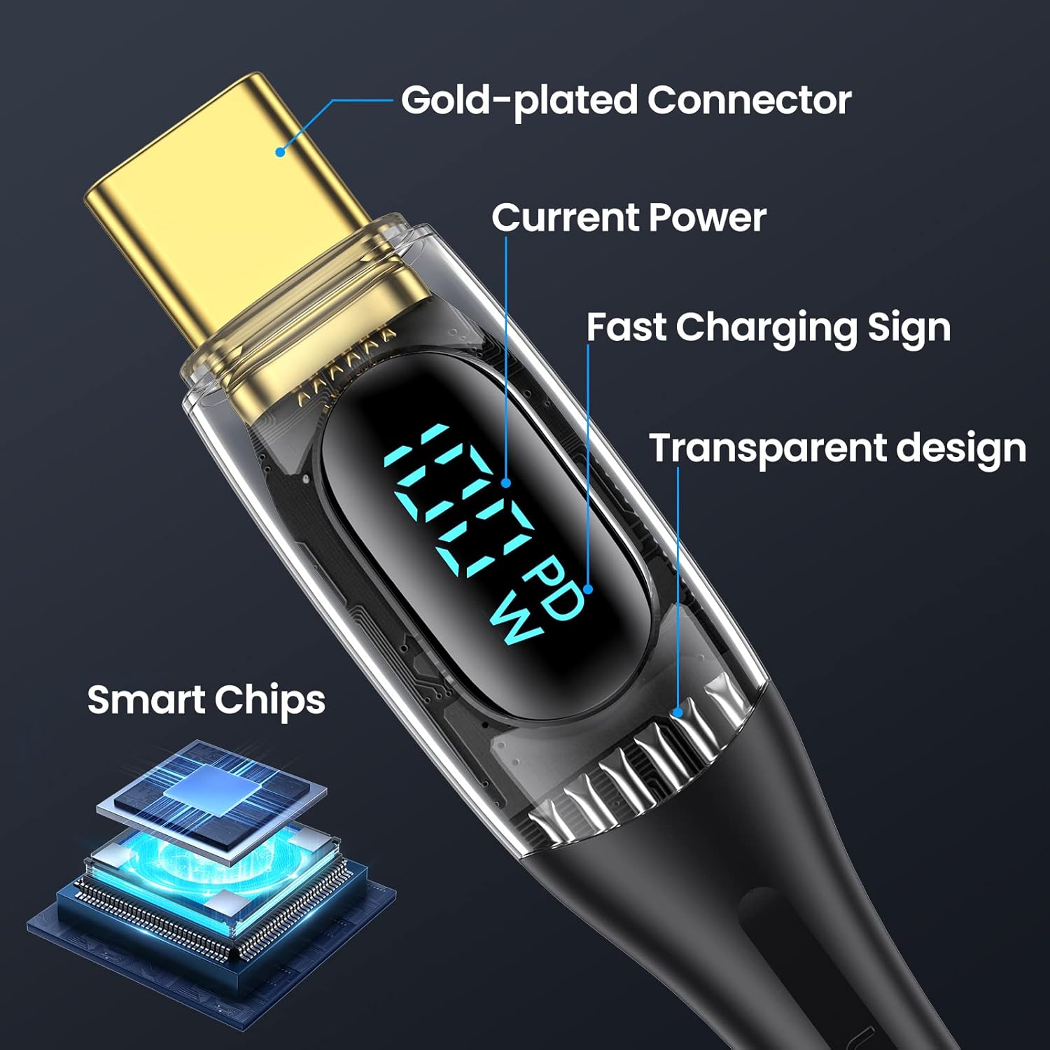 USAMS – Cable de carga USB C a múltiple, 100 W, 4 pies, 5 A, tipo C a tipo C, cable de carga rápida con pantalla LED 5 en 1 CA a CMicroIP, adaptador