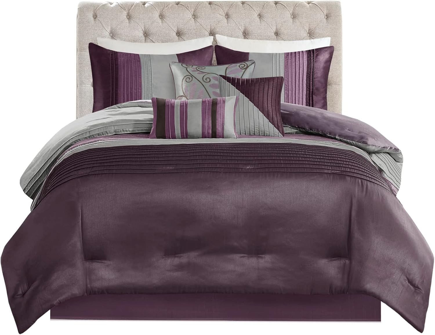 Madison Park – Juego de edredón Amherst, de seda sintética, diseño contemporáneo, fundas y faldón de cama, almohadas decorativas, tamaño Queen (90 x