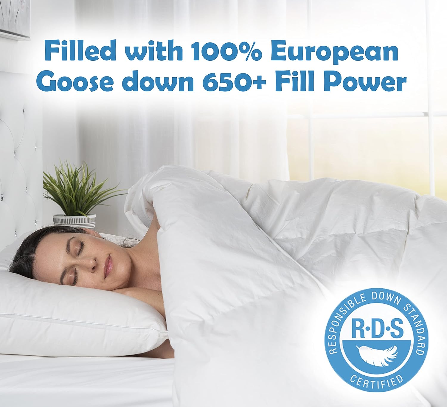ComfyDown Edredón blanco de plumón de ganso, fabricado en Estados Unidos, funda de edredón 100% algodón egipcio de 400 hilos, 650+ potencia de