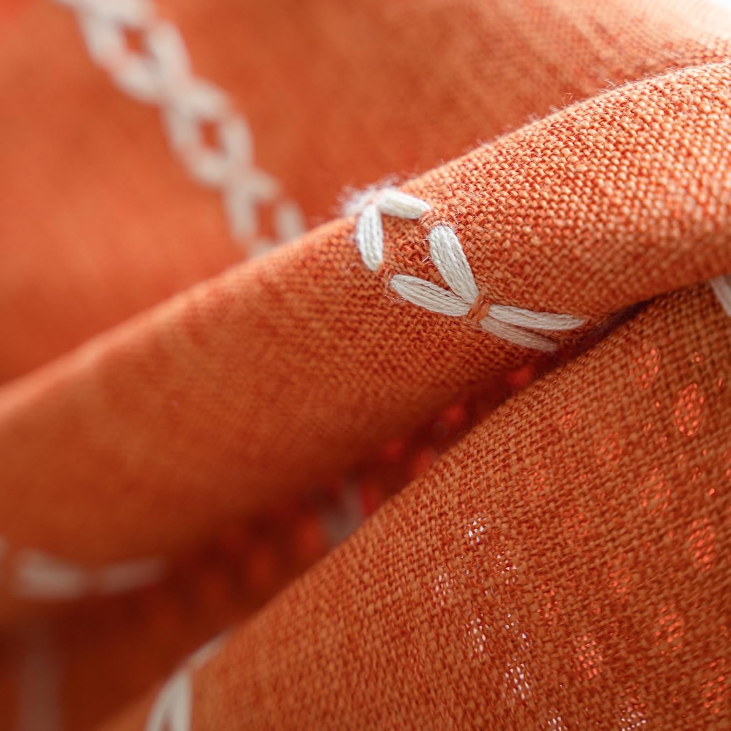 2 paneles de cortinas bohemias bordadas de lino de 63 pulgadas de largo para sala de estar, cortinas de granja filtrantes de luz naranja para