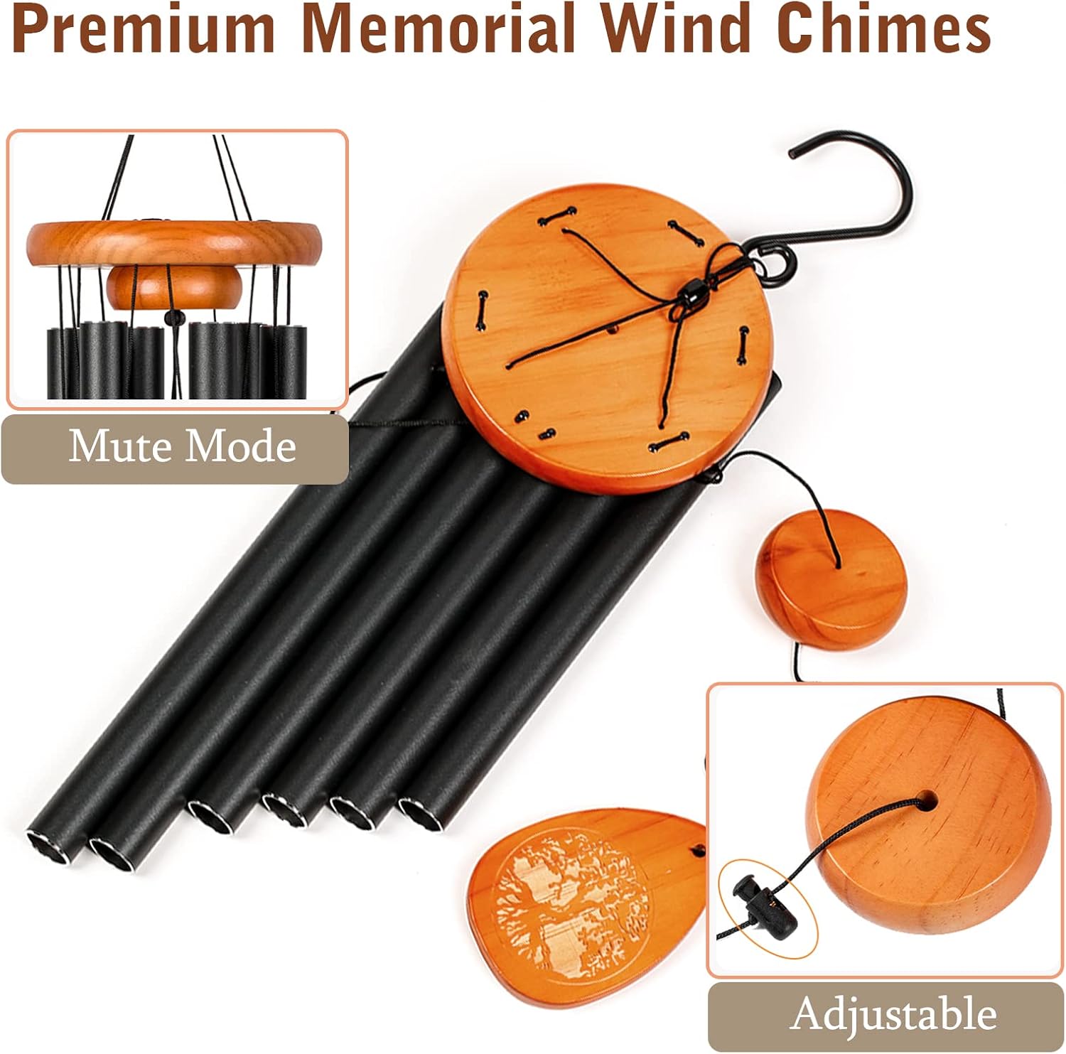 Campanillas de viento conmemorativas del árbol de la vida al aire libre, gran tono profundo, campanillas de viento de condolencias de madera, regalo