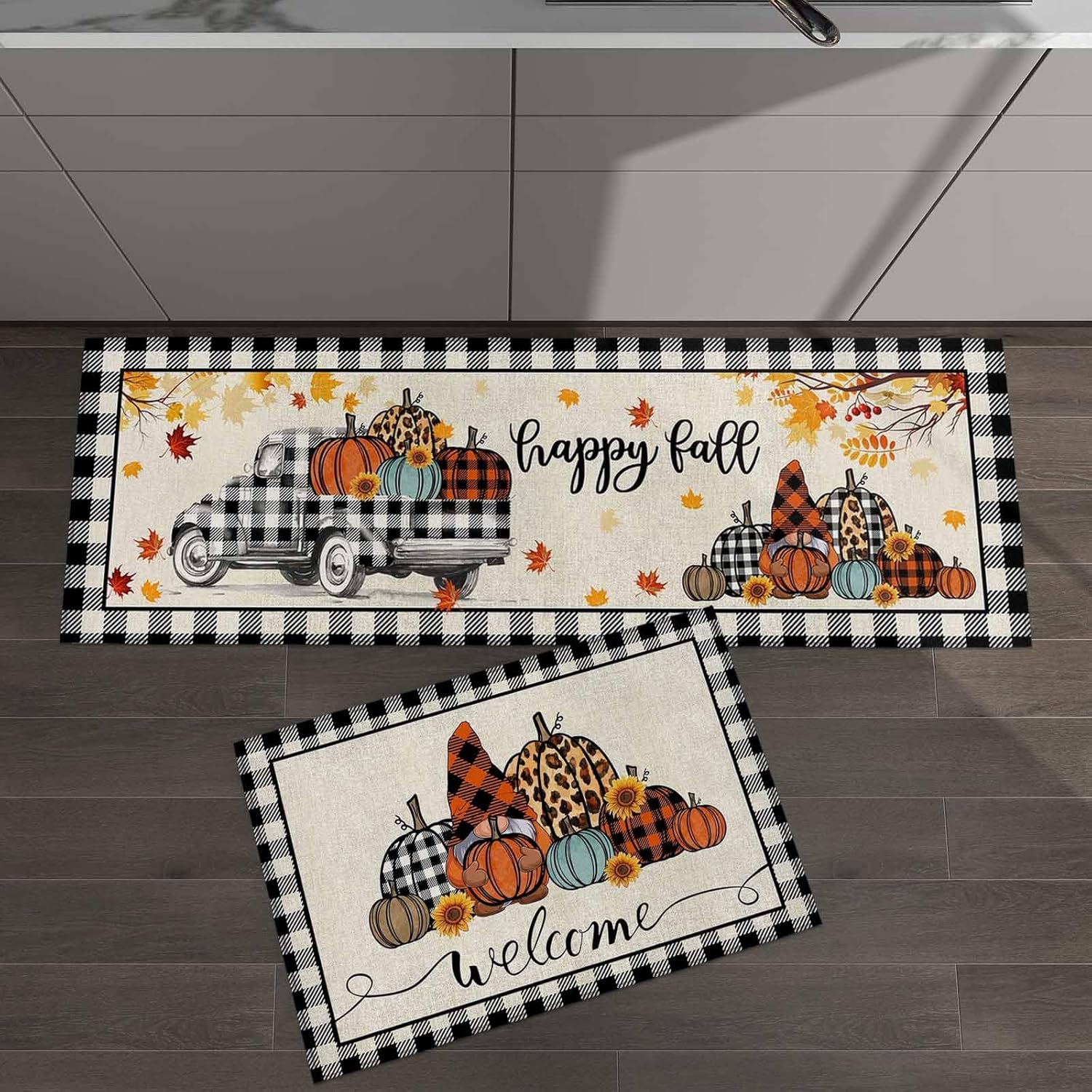 PRINT PICTURE ARTHOME Alfombras de cocina absorbentes antideslizantes para piso, alfombra de cocina de otoño de Acción de Gracias, calabaza, gnomo,