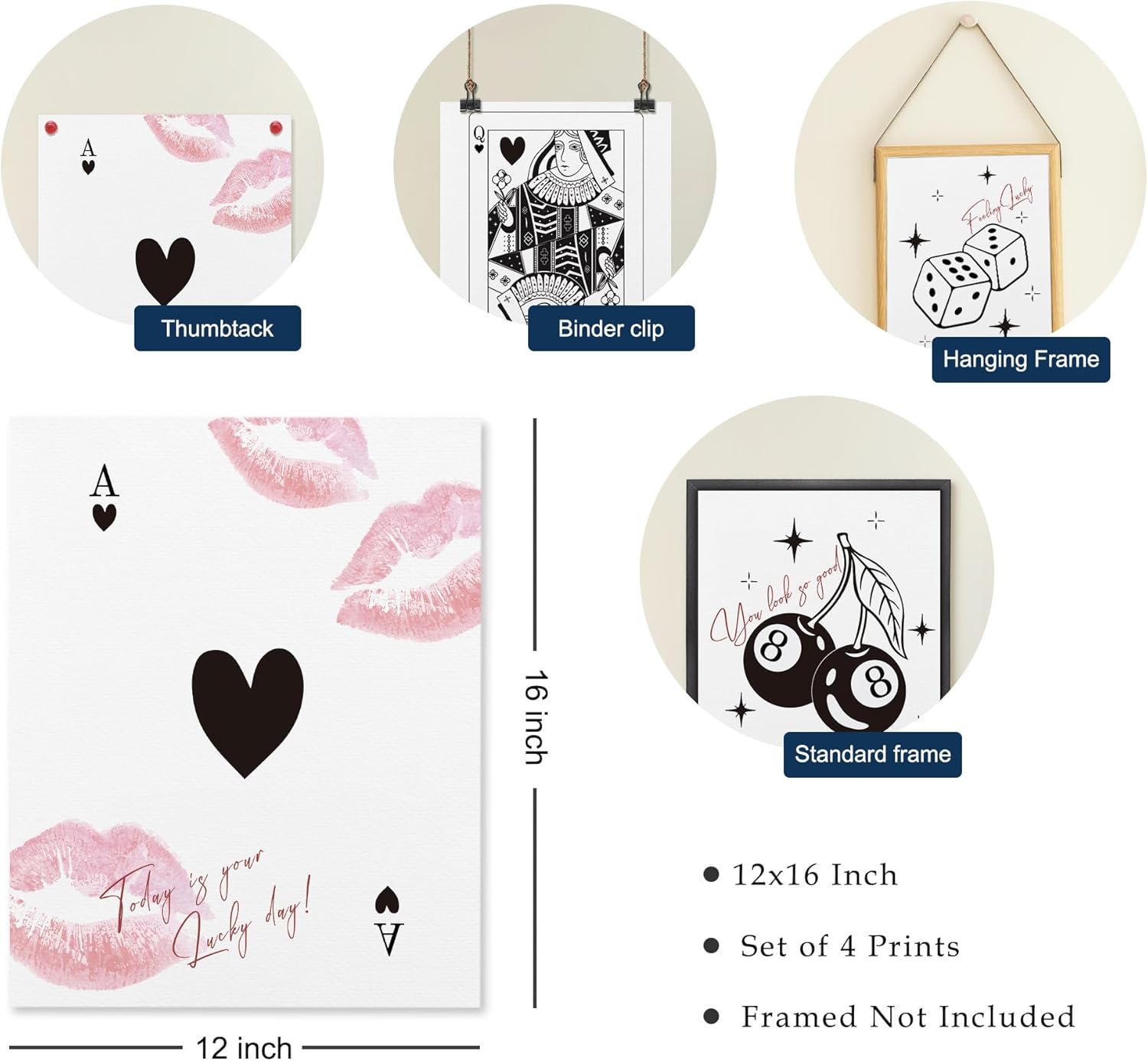 GOXFOC Trendy Retro Feeling Lucky You Look So Good – Juego de 4 impresiones artísticas de pared sin marco, juego de 4 pósteres retro de moda,