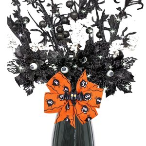 4 piezas de flores artificiales negras con purpurina de Halloween, murciélagos, ojos del diablo, tallos artificiales de ojos encantados, decoración 4 piezas de flores artificiales negras con purpurina de Halloween, murciélagos, ojos del diablo, tallos artificiales de ojos encantados, decoración