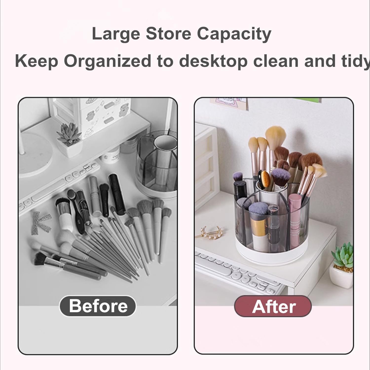 Organizador de brochas de maquillaje de 360 grados, diseño desmontable para suministros de tocador, 6 ranuras para bolígrafos, organizador de