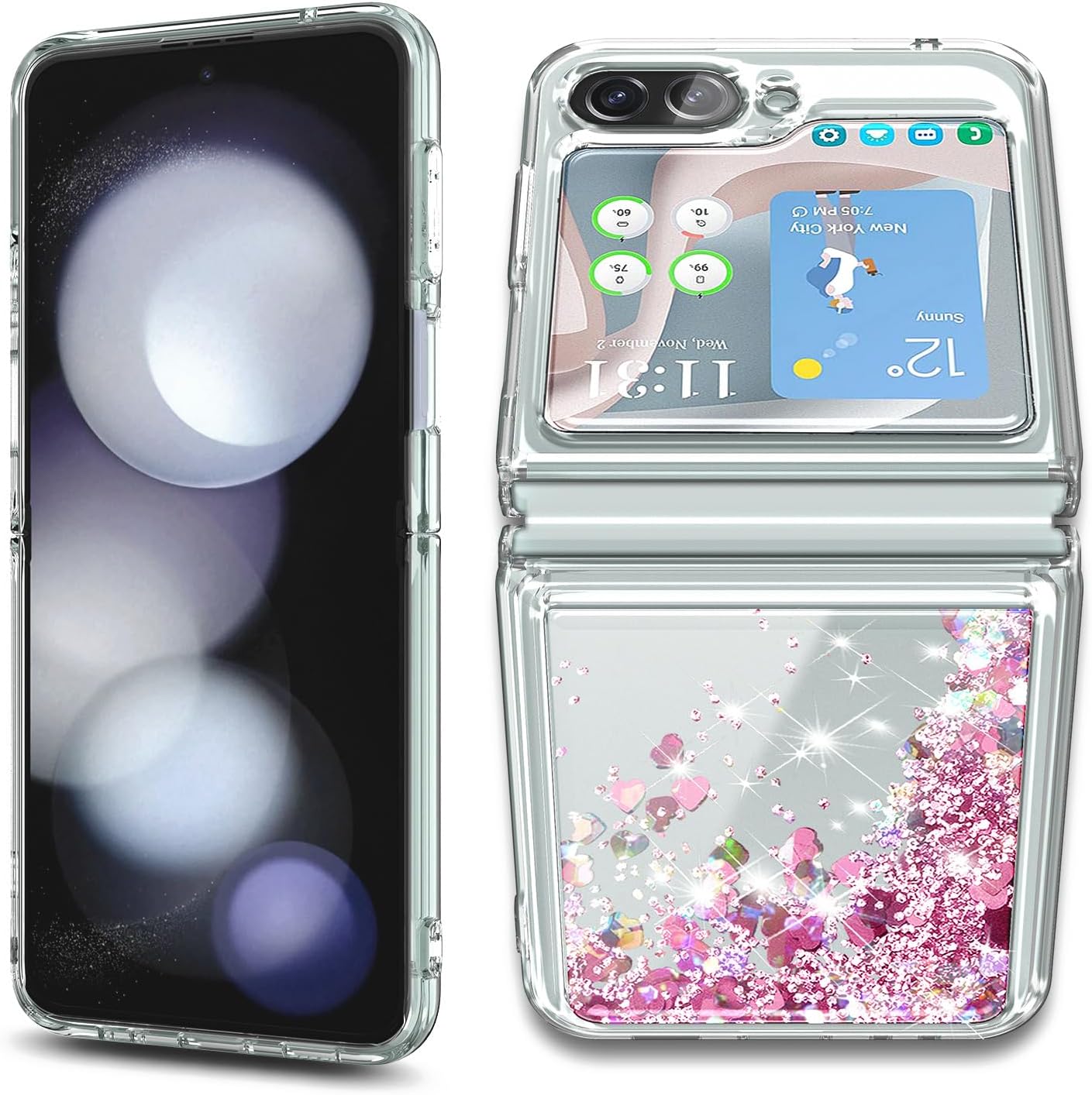NGB Supremacy Funda para Samsung Galaxy Z Flip 5 (5G 2023) con protector de pantalla de vidrio templado, protector de lente de cámara, cordón de
