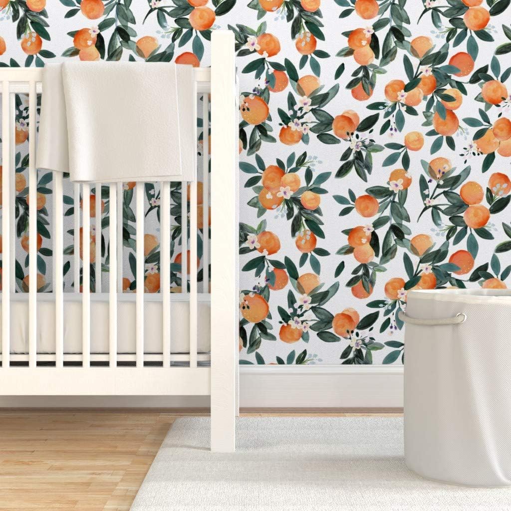 Spoonflower Papel tapiz autoadhesivo de 3 x 2 pies  Clementine White Oranges Frutas Cítricos Verano Tropical Pequeña Escala Clementinas Papel