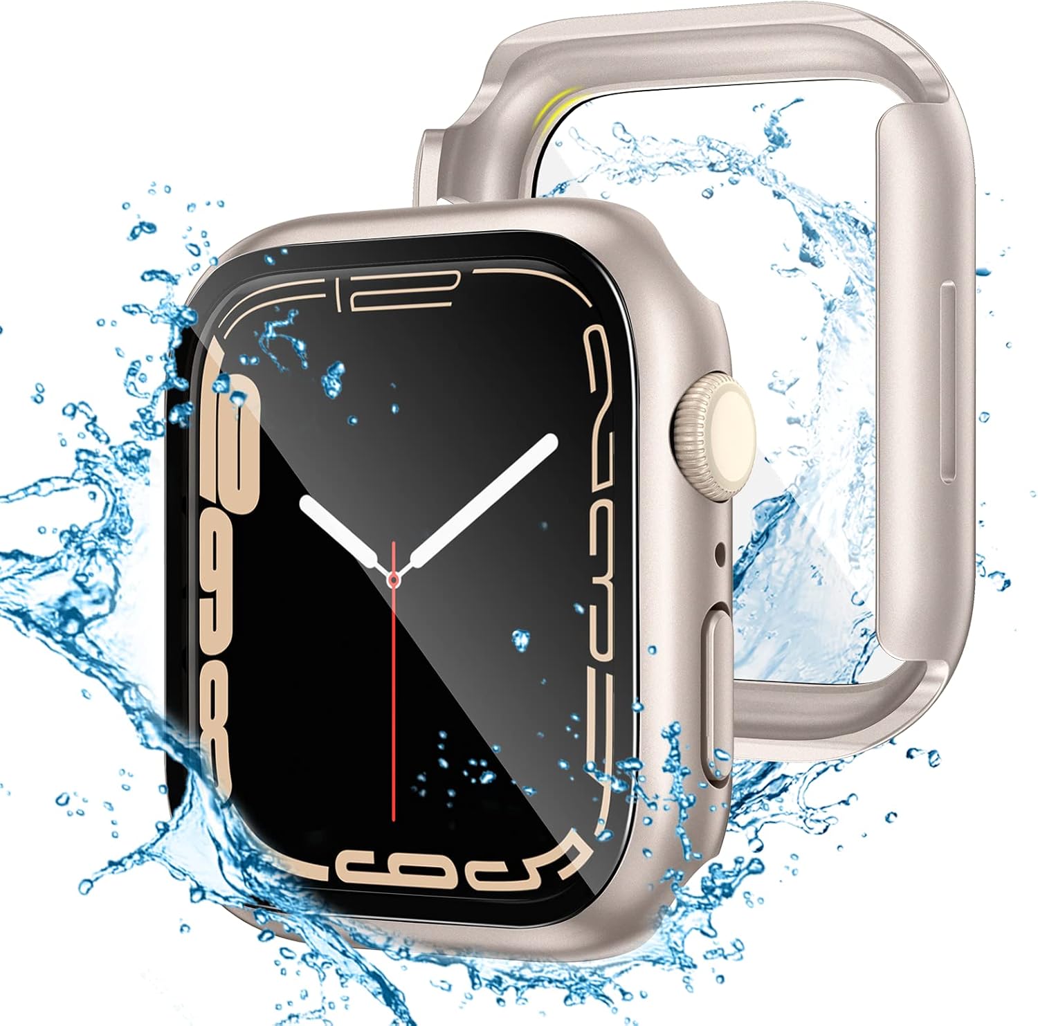Tensea Funda protectora de pantalla impermeable para Apple Watch Series 8 y 7 de 1.73 pulgadas, accesorios para iWatch de policarbonato con película