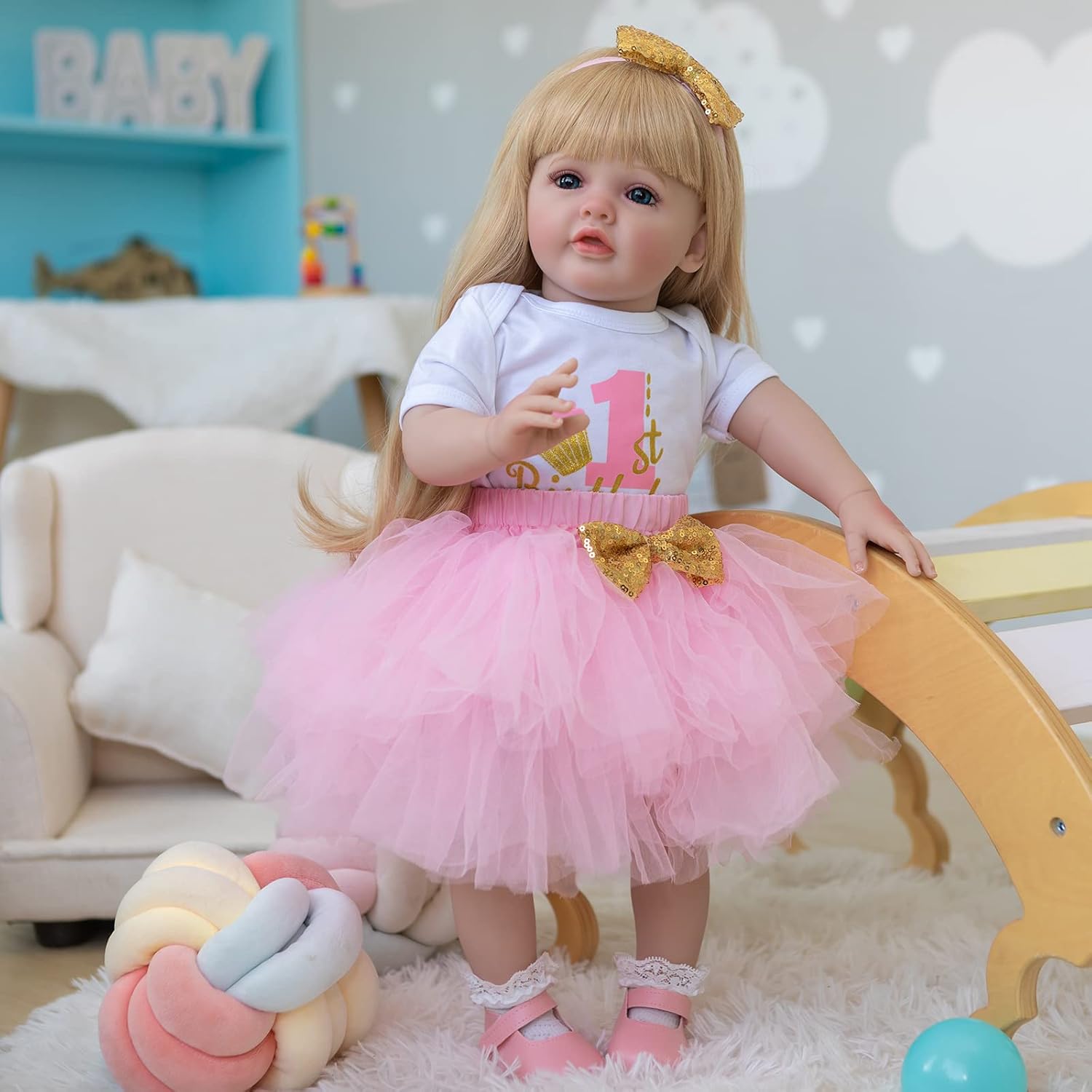 iCradle Muñeca Reborn Girl de 24 pulgadas, de silicona, realista, muñeca recién nacida, muñeca de bebé recién nacida, cuerpo de algodón suave, hecho