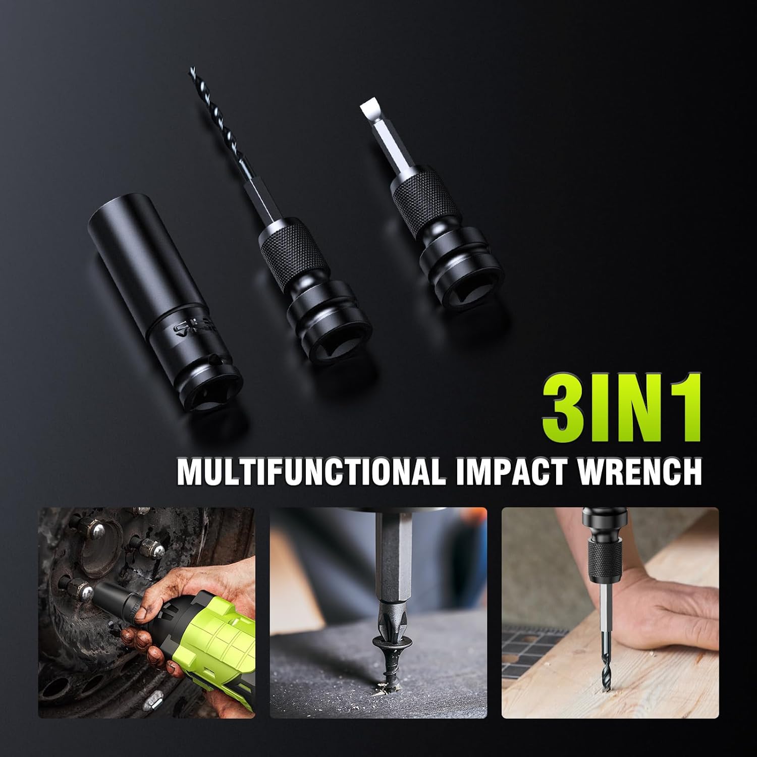 Llave de impacto inalámbrica, 406 pies-libras (550 N.m), llave de impacto sin escobillas de 12 pulgada, pistola de impacto de alto par de 2800 RPM,