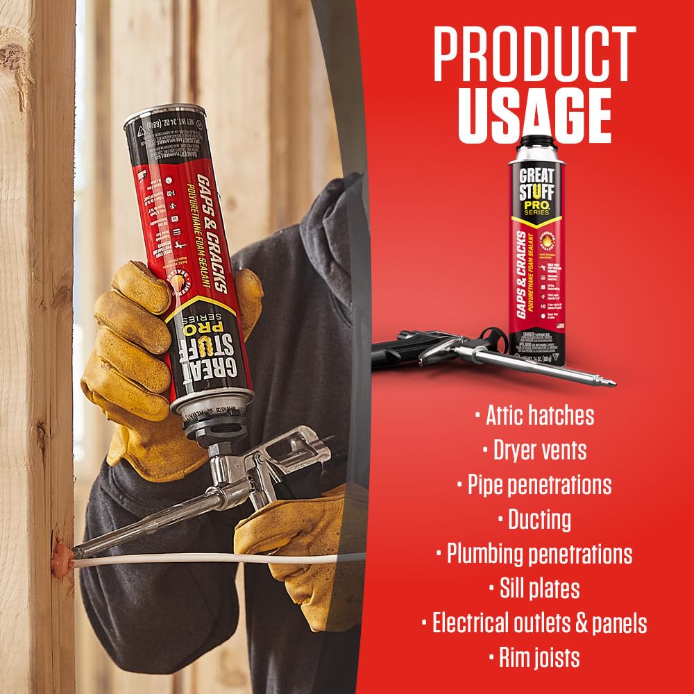 Great Stuff – Kit de sellador de espuma, Great Stuff Pro Gaps and Griacks de 24 onzas, gran pistola de espuma, gran limpiador de pistola de cosas de