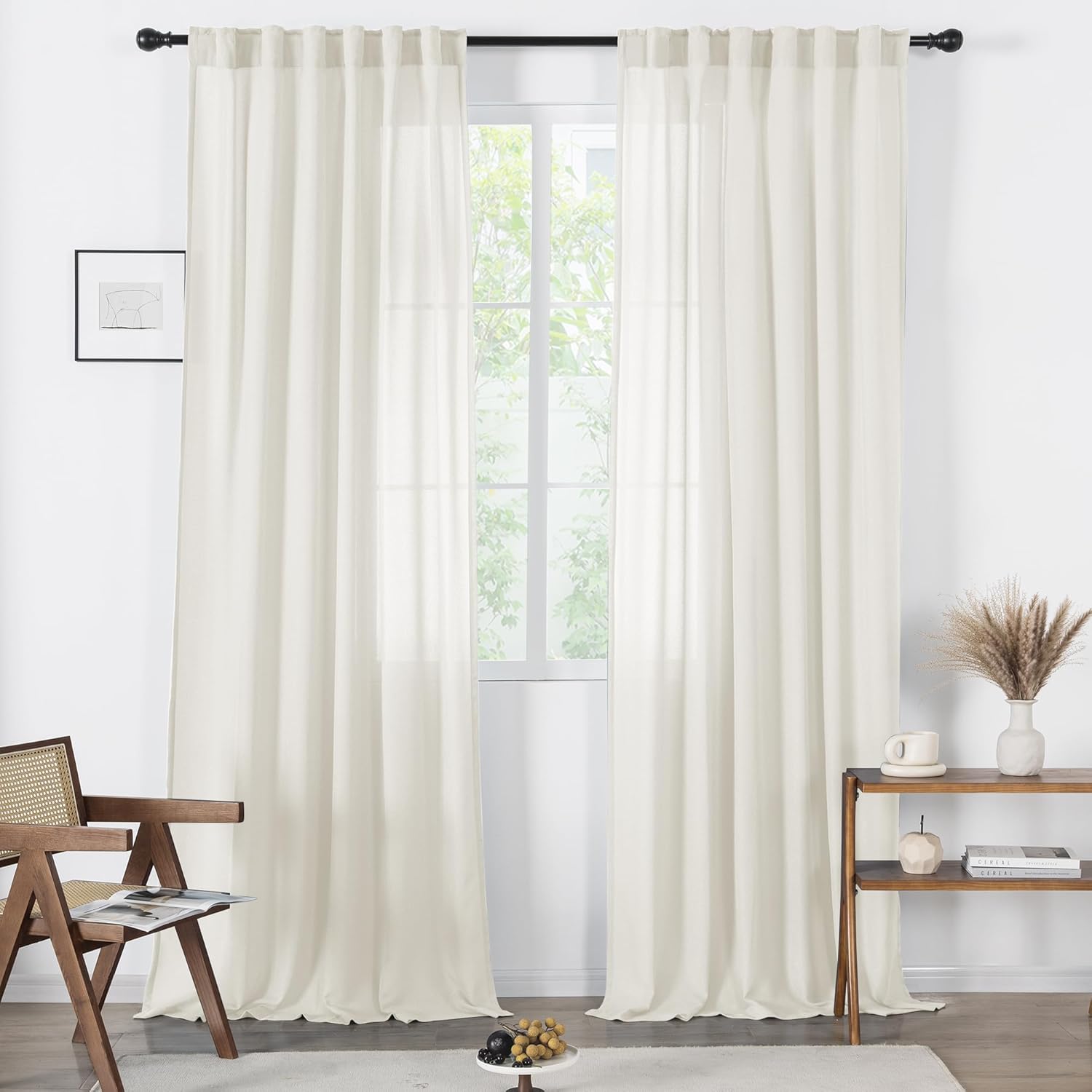 MAIHER Cortinas semitraslúcidas con textura de lino natural de 84 pulgadas de largo para sala de estar, cortinas rurales con filtro de luz para