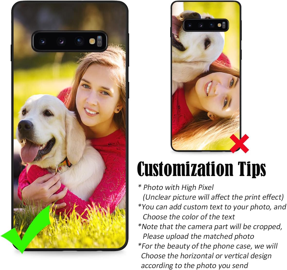 Funda personalizada para Samsung Galaxy S10 con nombre de texto y foto – Funda delgada suave personalizada S 10 (negro)