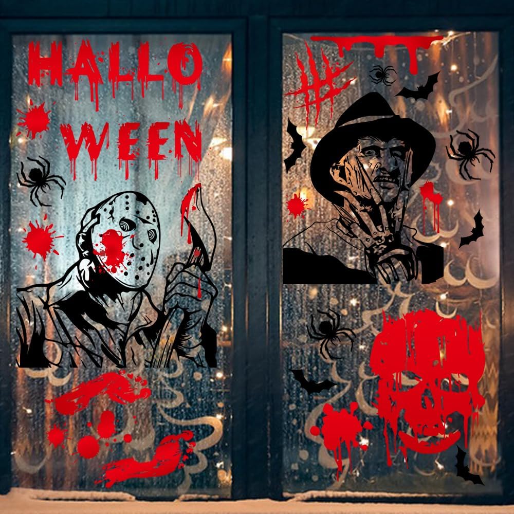 Calcomanías para ventana de Halloween, 9 unidades, calcomanías de ventana de personaje de película de terror, asesino de fantasmas negros,