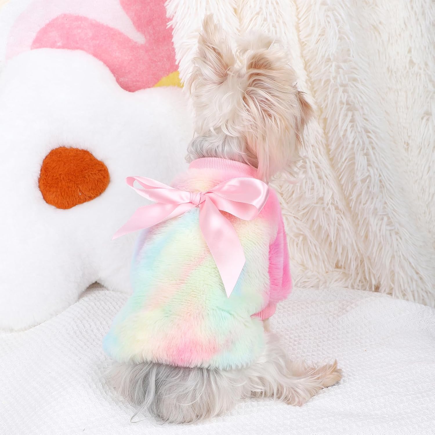 Suéteres de perro para perros pequeños, hembra, suéter de invierno teñido anudado para cachorros, ropa cálida para mascotas, trajes para Chihuahua,