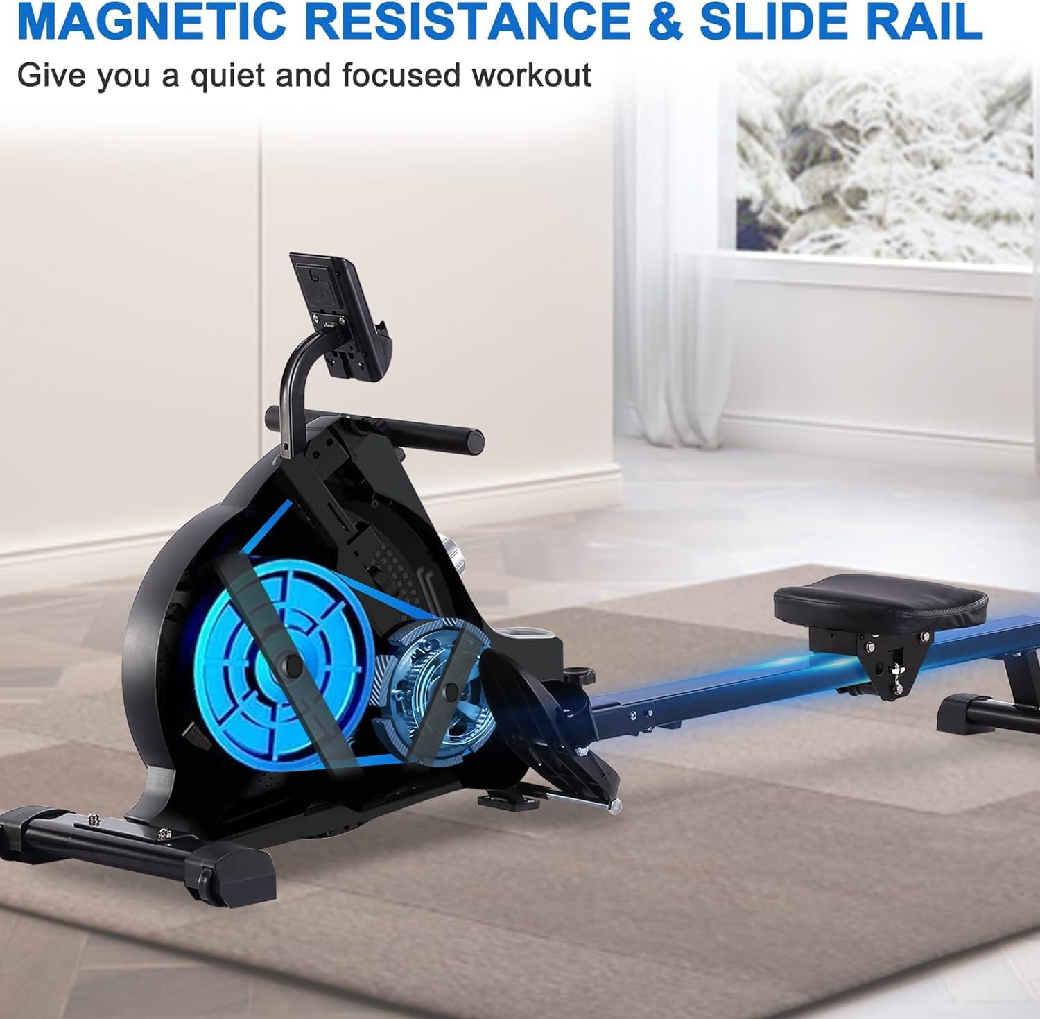 ECHANFIT WaterMagnetic Rowing Machine with Optional 3216 Levels Adjustable Resistance, ElectronicLCD Monitor with Device Holder, 400350 lb Weight - Imagen 3