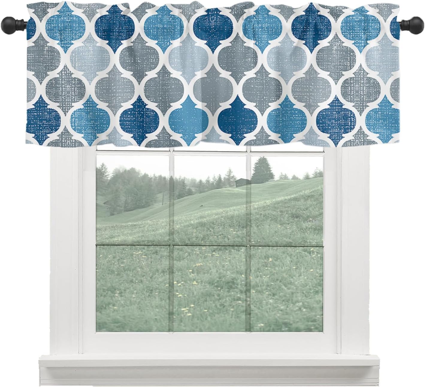 Cenefas geométricas de azulejos de Marruecos para ventanas, cenefas de cortina modernas con bolsillo para cortinero, tratamientos de ventana para