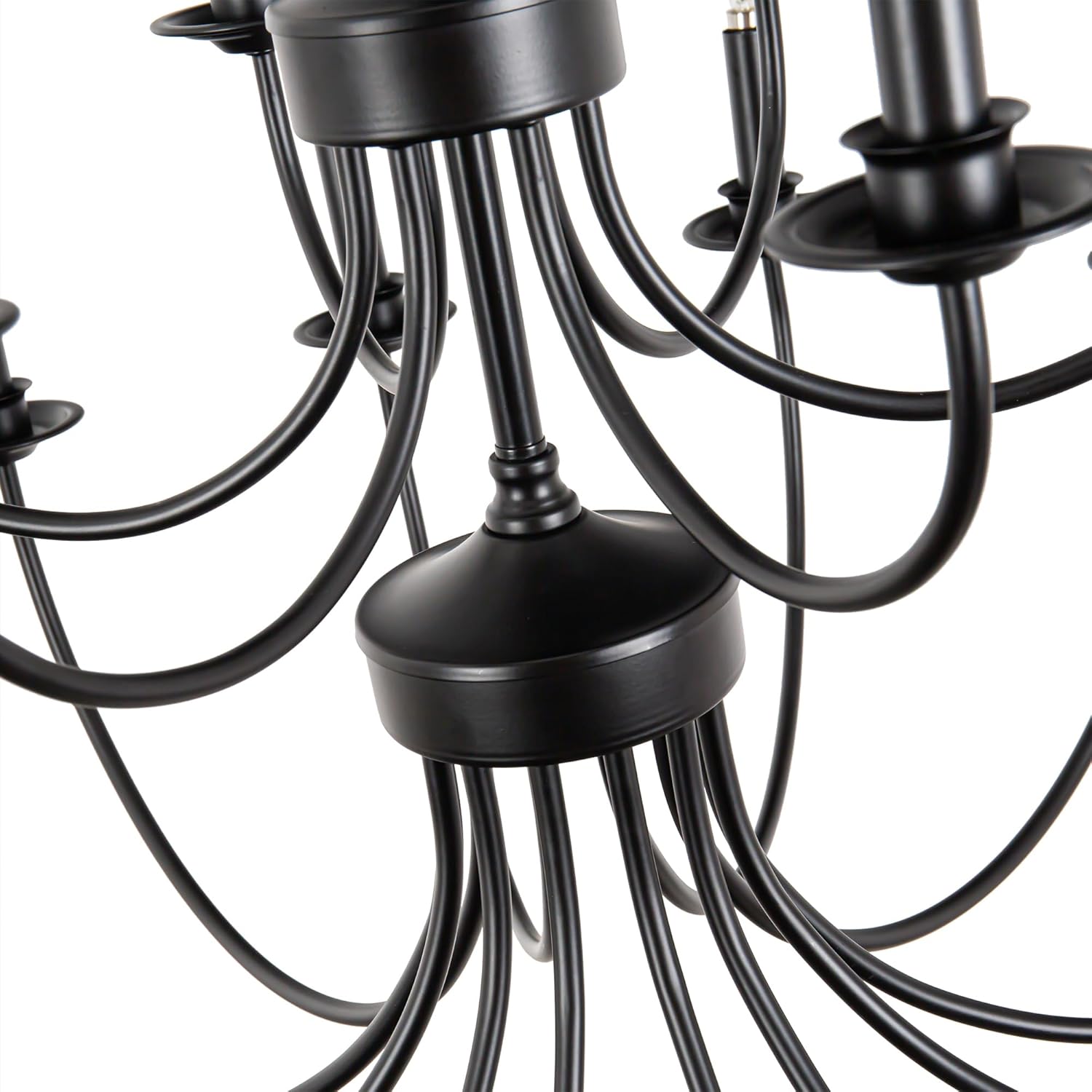 Lámpara de araña vintage de granja negra de 2 niveles, estilo rústico retro, estilo campestre, industrial, grande, redonda