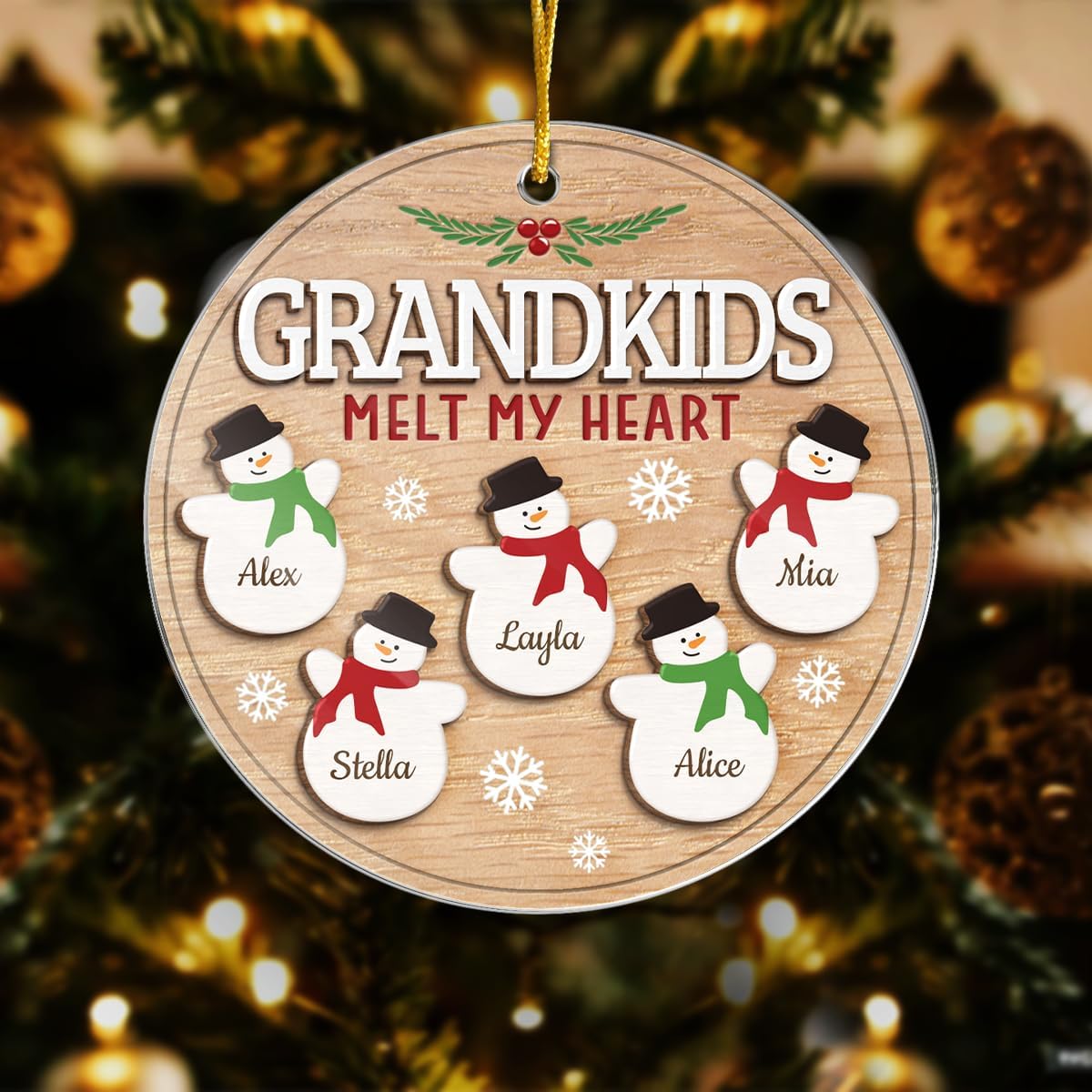 Pawfect House Grandkids Melt My Heart Adornos de Navidad, regalos para abuelos, regalos de abuela, decoraciones de árbol de Navidad, adornos de