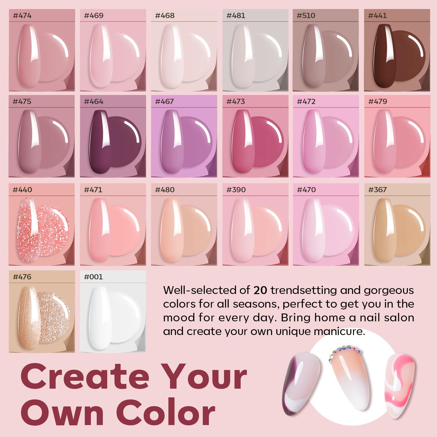 modelones Kit de iniciación de uñas de gel de poligel, 20 colores nude rosa purpurina con lámpara de uñas, kit completo de extensión de uñas,