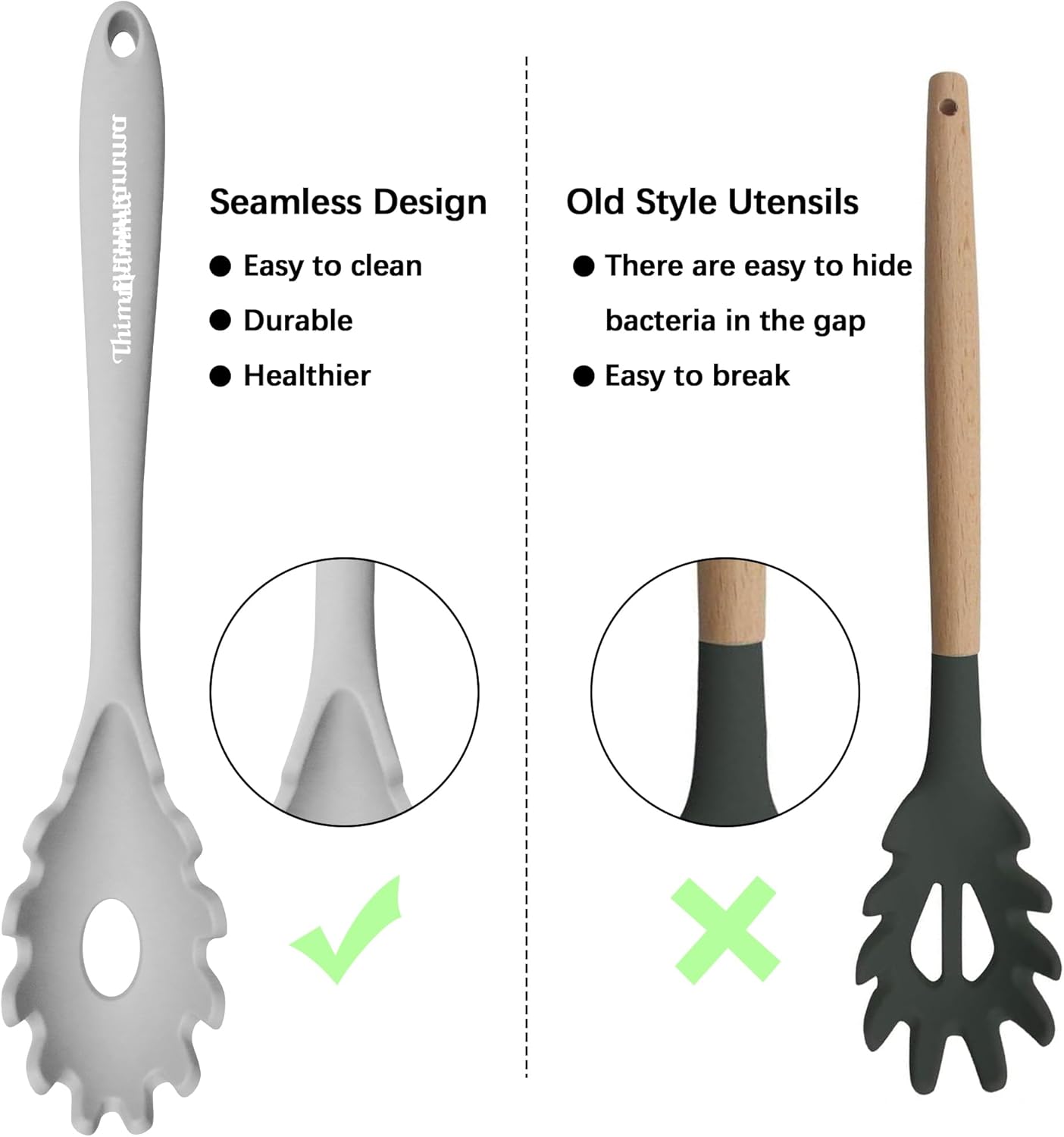 Cucharas de cocina de silicona, resistentes al calor, cuchara ranurada para pasta de silicona, juego de cucharas sólidas para utensilios de cocina