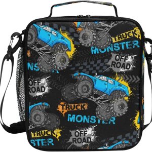 Lonchera para niños y niñas, bolsa térmica con aislamiento térmico Monster Truck Car Trace, kit de bolsa de almuerzo reutilizable para viajes Lonchera para niños y niñas, bolsa térmica con aislamiento térmico Monster Truck Car Trace, kit de bolsa de almuerzo reutilizable para viajes