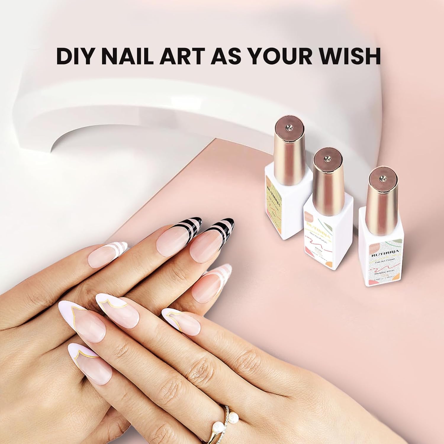 Juego de 4 esmaltes de gel para arte de uñas, colores negro, blanco, dorado, plateado, purpurina, forros de esmalte de uñas de gel con pincel fino