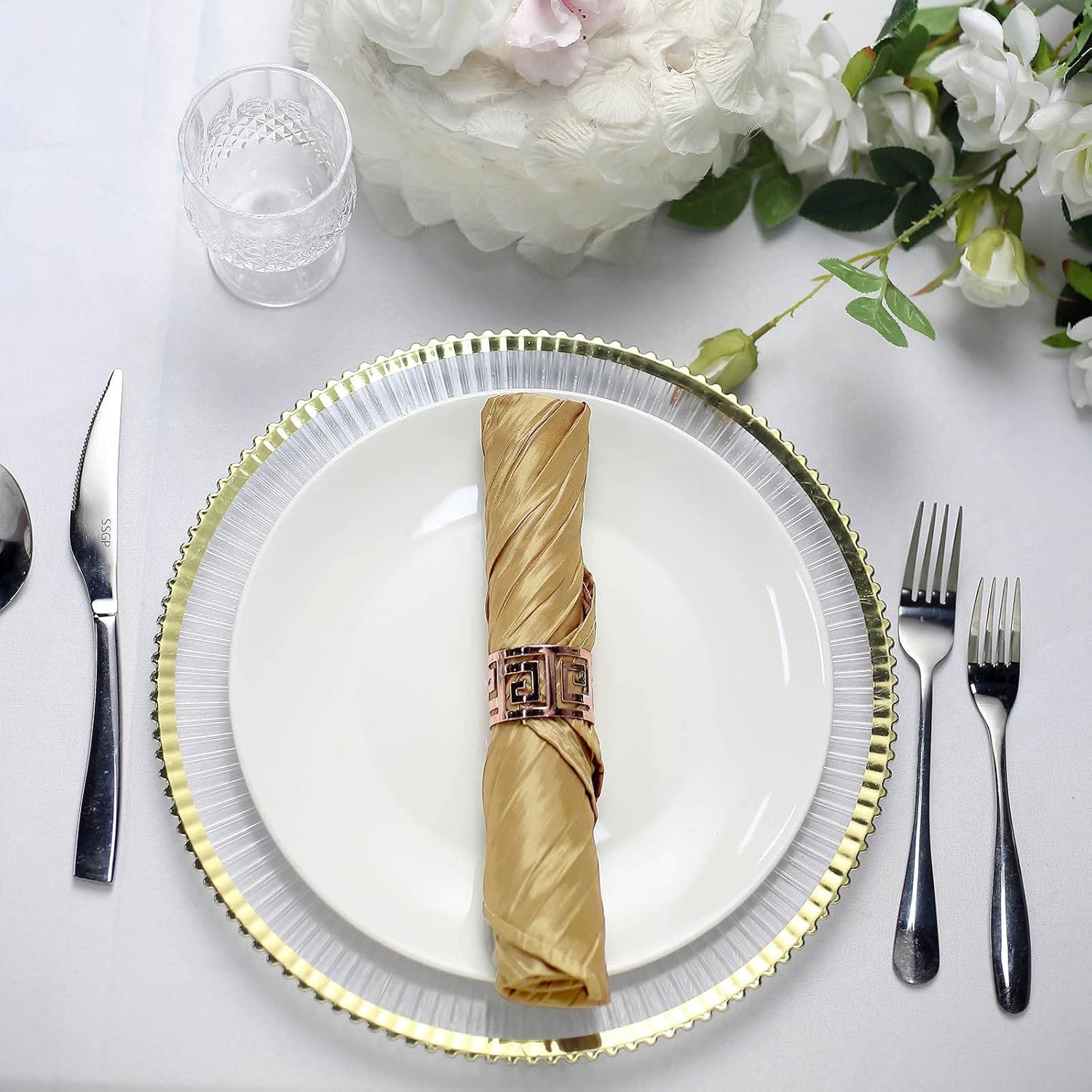 Efavormart – Paquete de 5 servilletas de tafetán arrugado de acordeón dorado, brillo metálico impecable, perfectas para ceremonias de boda,