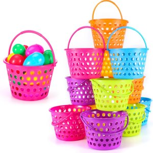 Sizonjoy Paquete de 12 cestas de Pascua para niños, bolsas de Pascua de plástico de 8.6 pulgadas con asas, bolsas de cubo de Pascua rellenas de Sizonjoy Paquete de 12 cestas de Pascua para niños, bolsas de Pascua de plástico de 8.6 pulgadas con asas, bolsas de cubo de Pascua rellenas de