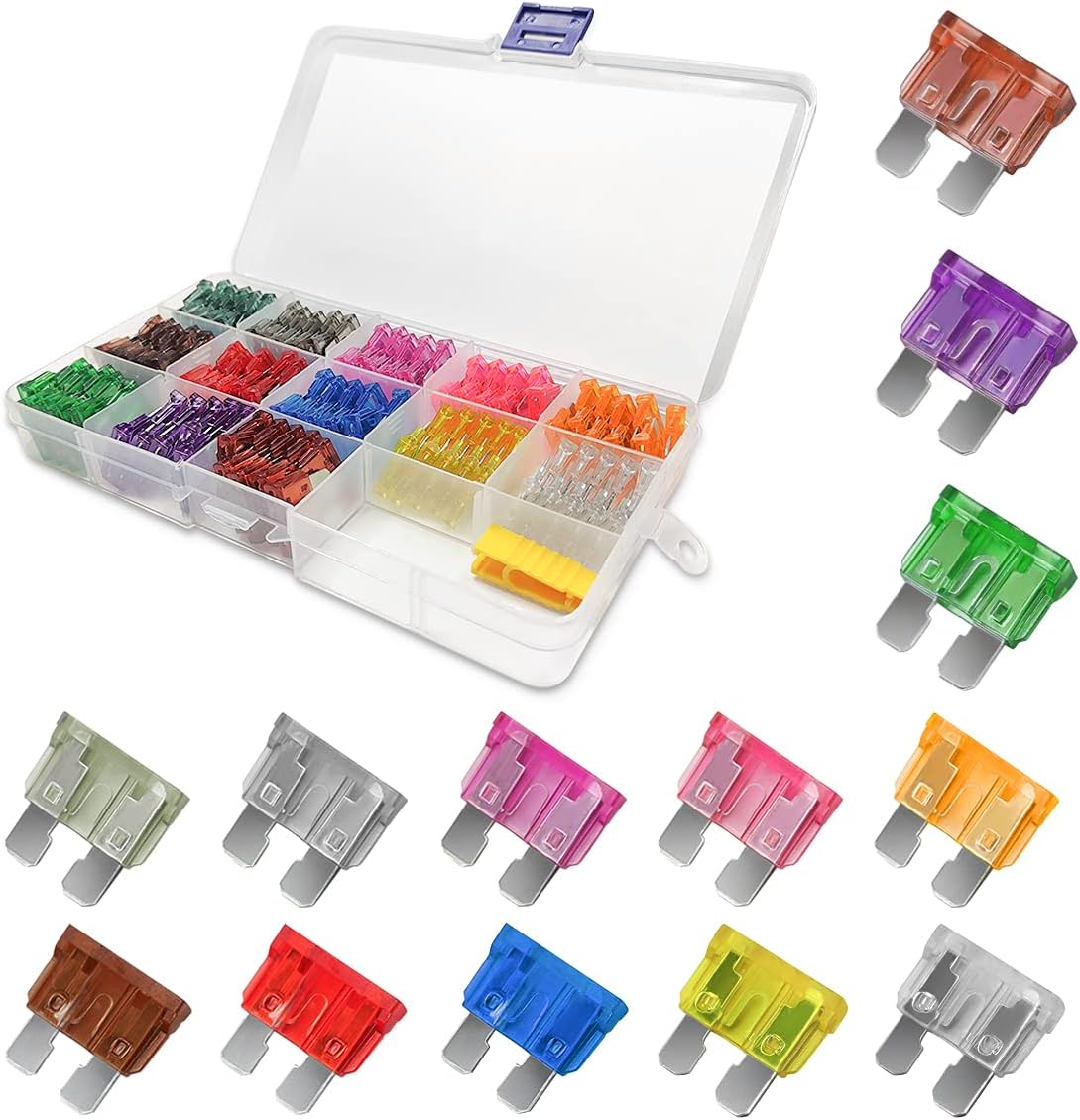 Kit surtido de fusibles de hoja estándar para automóvil de 130 piezas (123457.510152025303540A), herramienta extractora incluida, bien organizada,