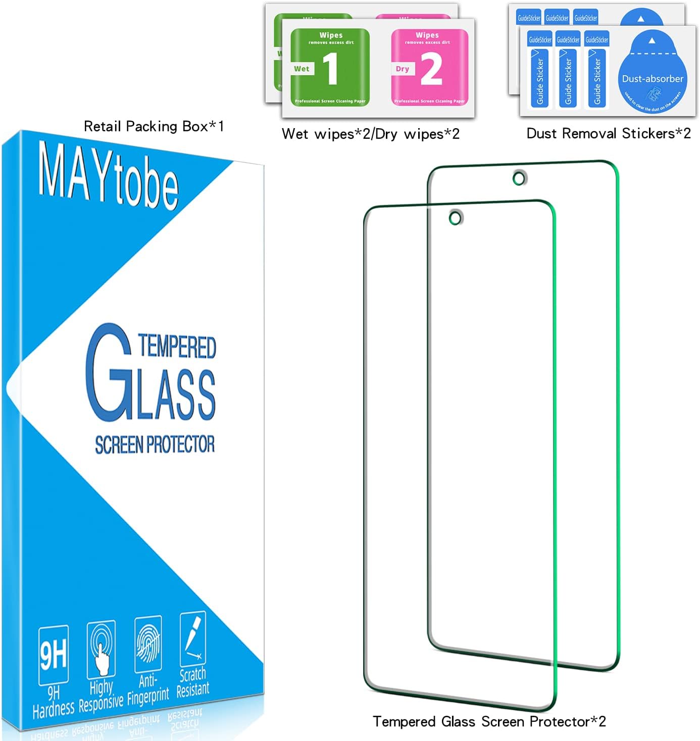 MAYtobe Paquete de 2 protectores de pantalla diseñados para Samsung Galaxy A53 5G, vidrio templado, antiarañazos, sin burbujas, fácil de instalar