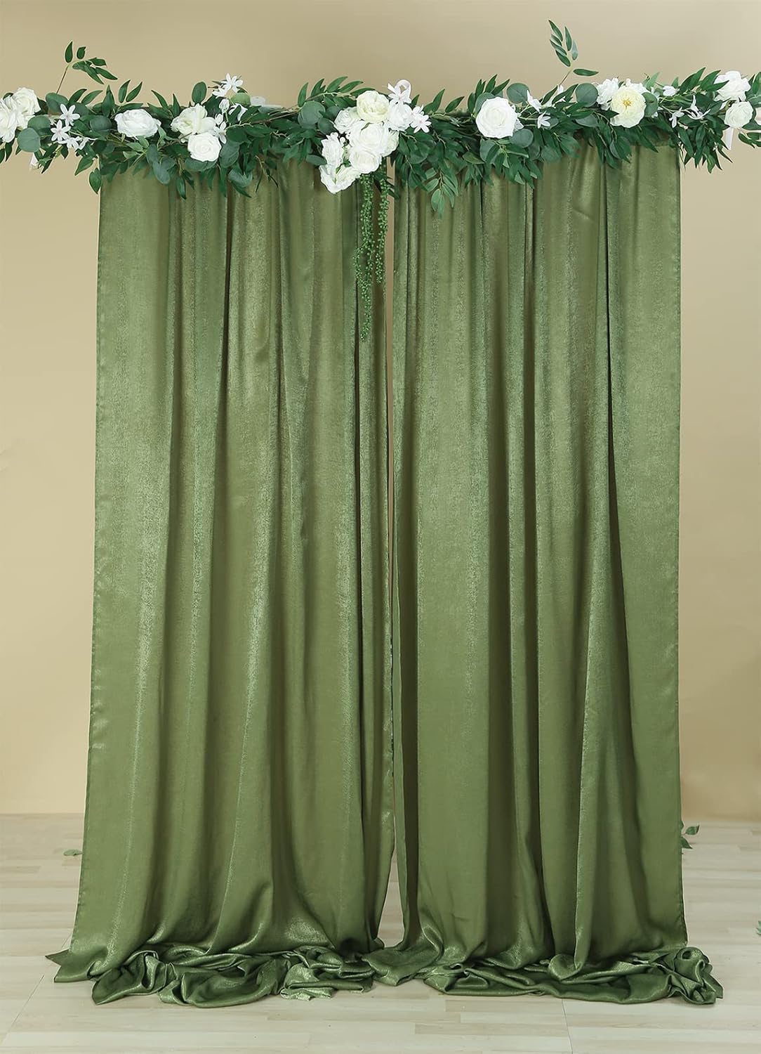 Cortinas de telón de fondo de boda de terciopelo verde oliva de 9.6 x 10 pies, paneles de cortinas suaves y sedosas para decoración de bodas,