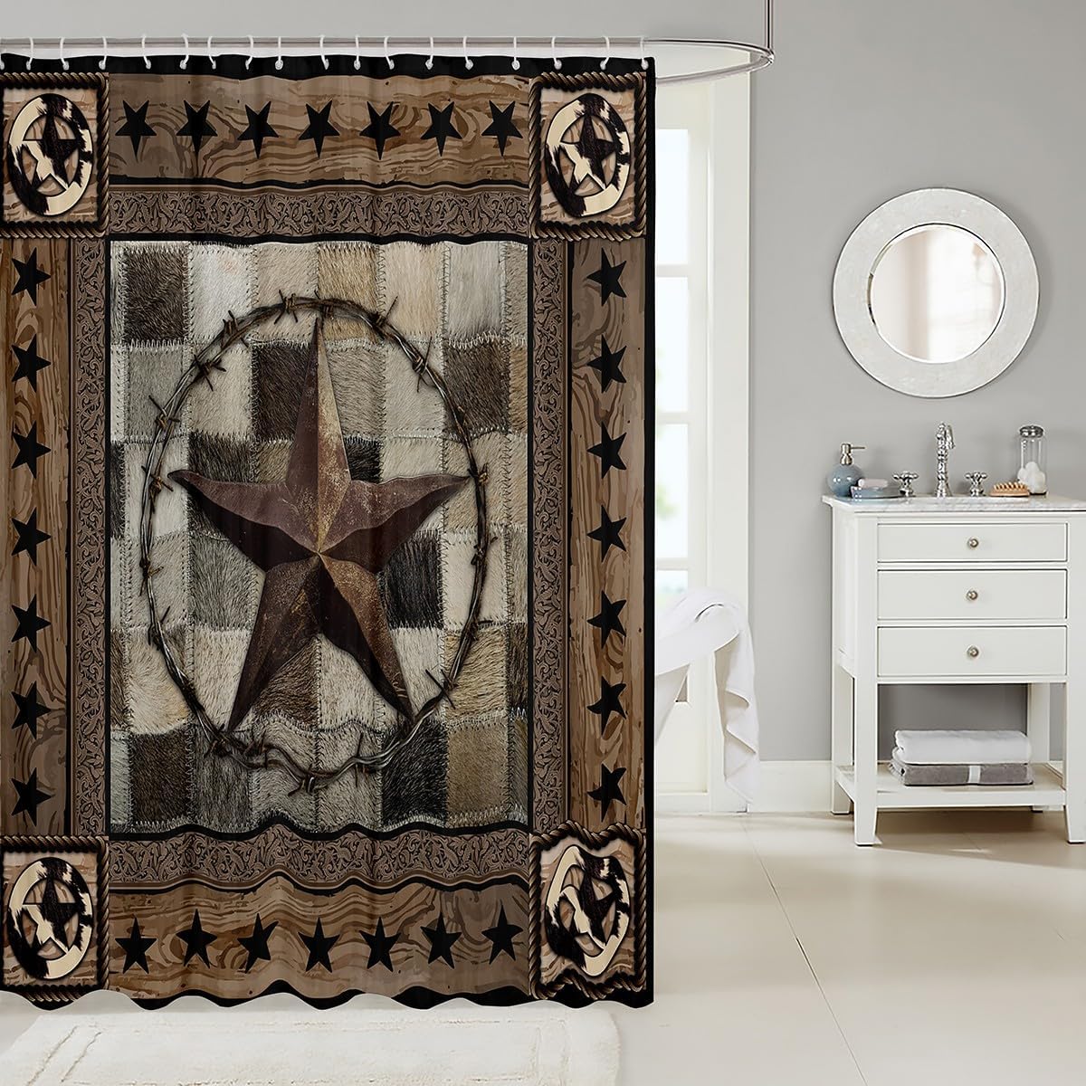 Western Texas – Cortinas de ducha para niños, cortinas de baño rústicas de piel de vaca, para niños, niñas y adultos, cortinas impermeables de