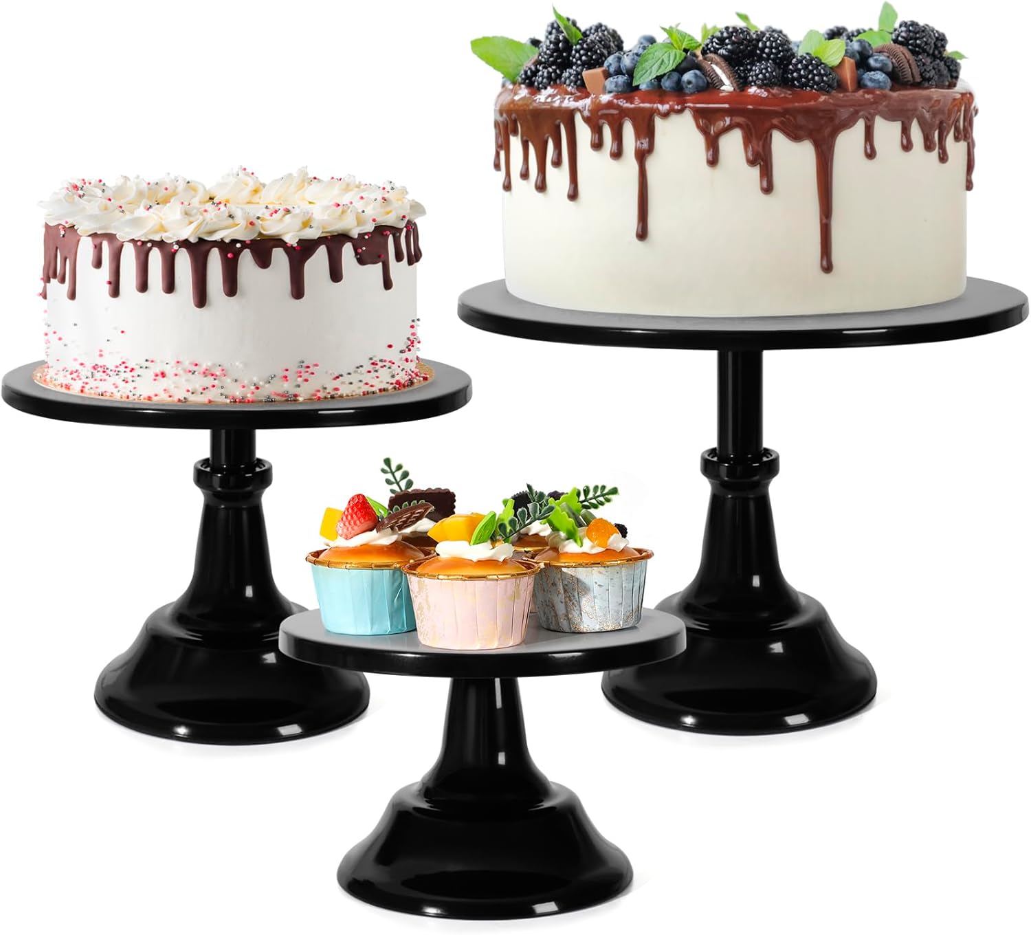 3 soportes para tartas, soporte redondo negro para cupcakes de 81012 pulgadas, soporte de exhibición de postres para cupcakes, plato para servir