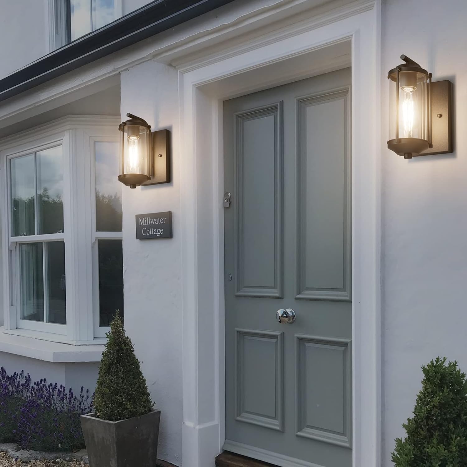 Paquete de 2 luces de poste al aire libre del anochecer al amanecer, lámpara exterior, apliques de pared al aire libre, iluminación de pared al aire