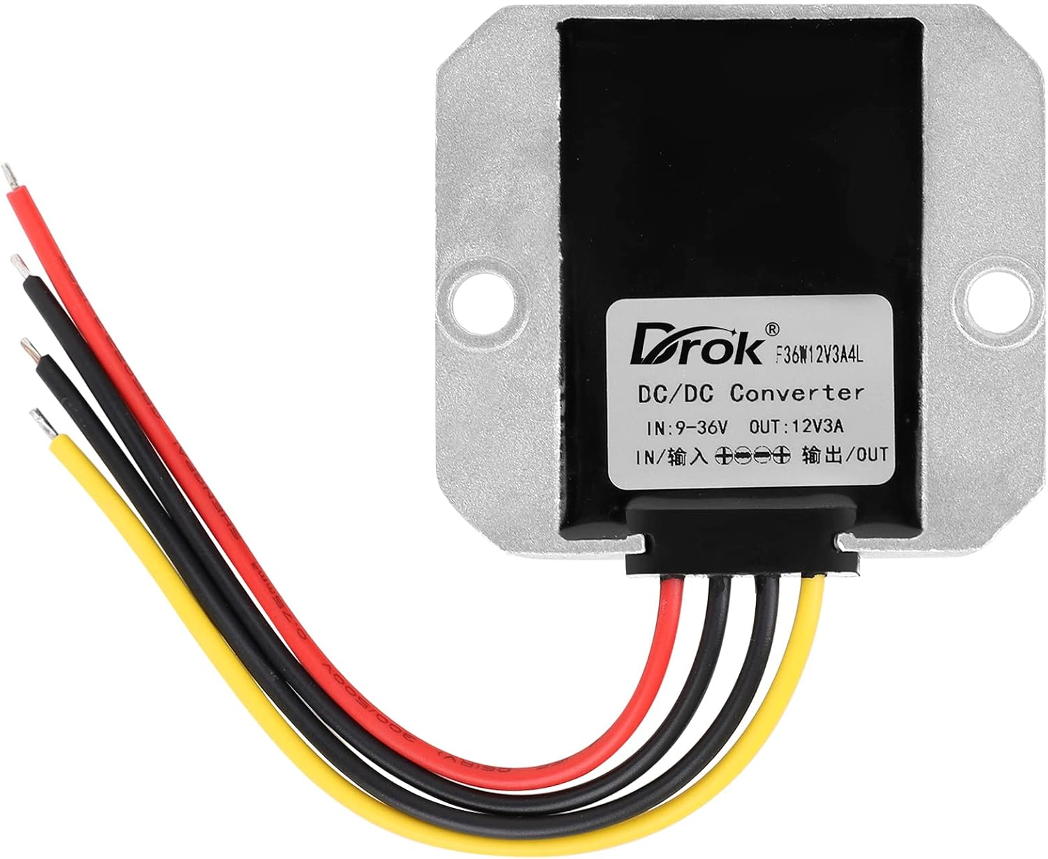DROK Boost Buck Convertidor de 9V-36V a 12V 3A 36W carcasa de aluminio impermeable auto elevador regulador de voltaje 12V V Transformador de voltios