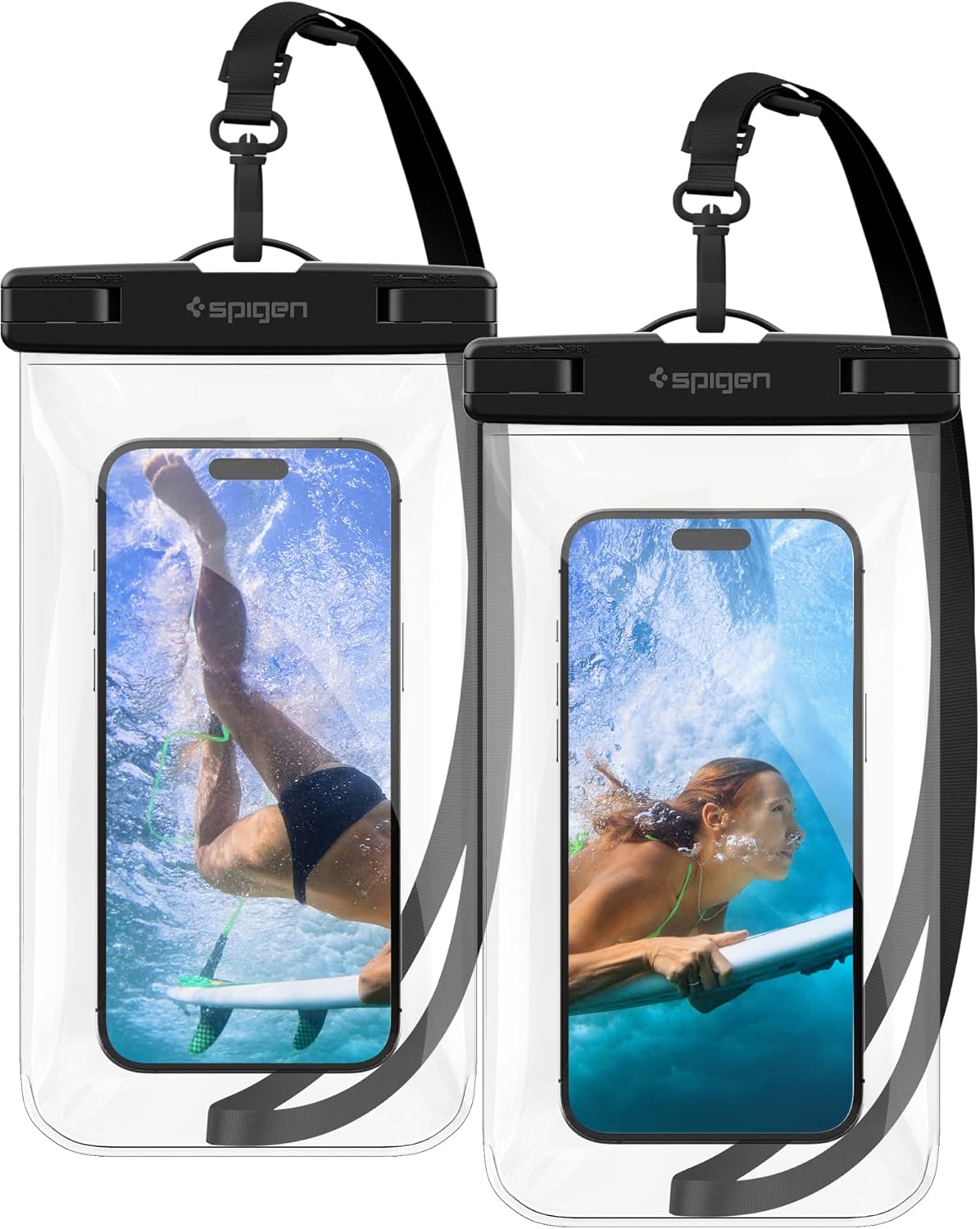 Spigen AquaShield Universal PVC Protective Cases with IPX8 A601 Compatible with iPhone, Galaxy, Xiaomi, Google (Pack of 2) – Transparent Crystal