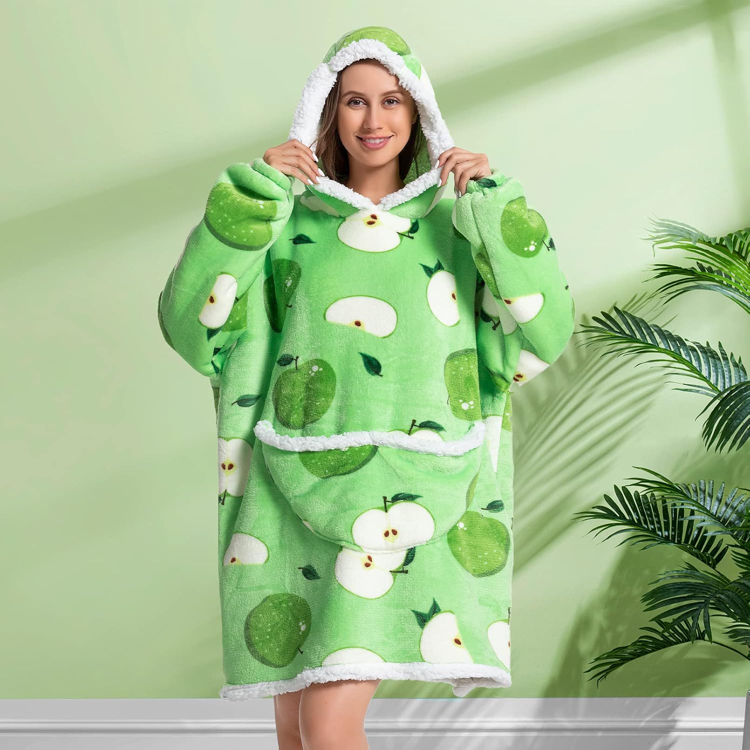 RainFlowwer Manta con capucha de gran tamaño para mujeres y hombres, cálida sherpa FLeece gigante con capucha con bolsillo