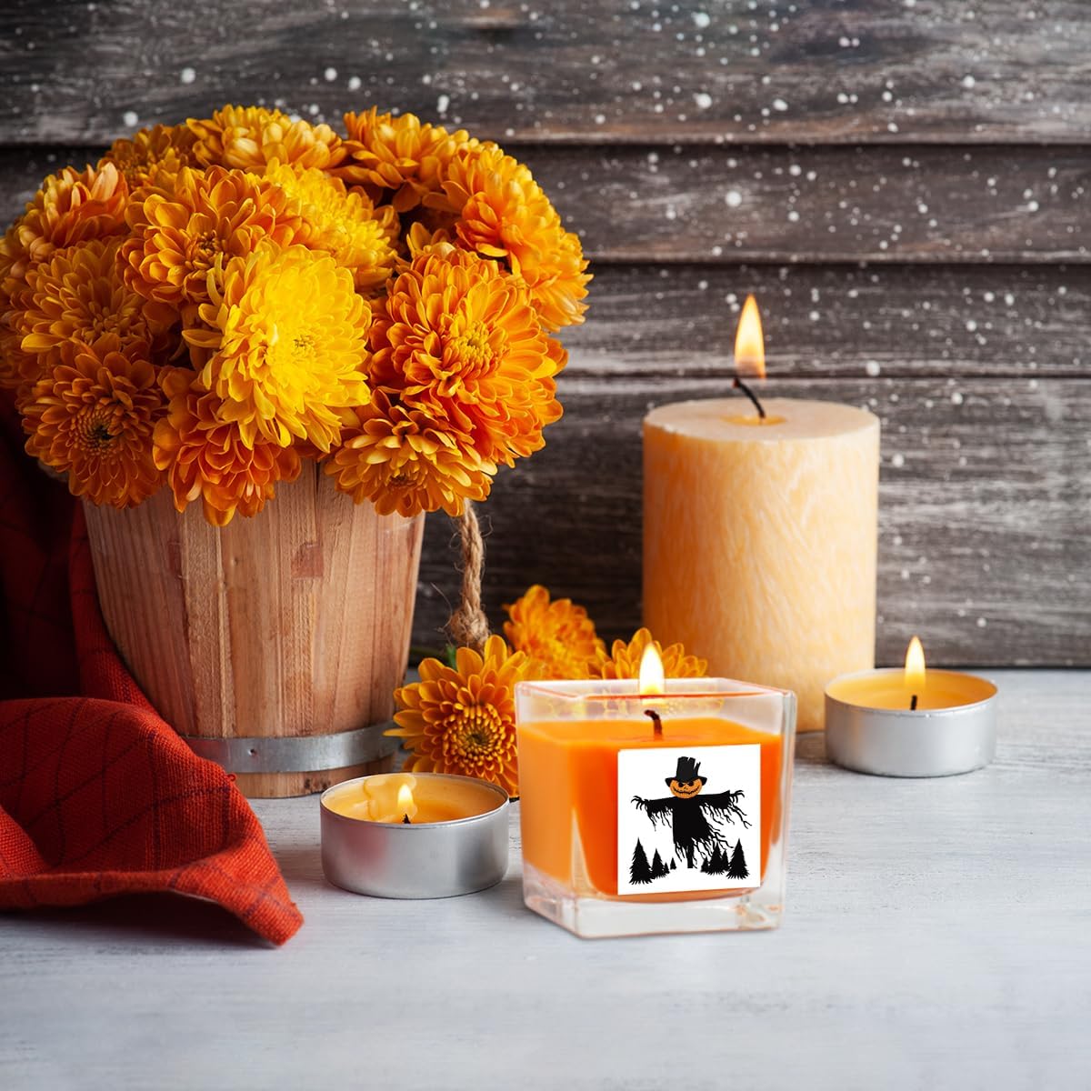 Paquete de 20 velas votivas naranjas en tarro de vidrio cuadrado transparente, velas perfumadas de calabaza, 10 horas de tiempo de combustión,