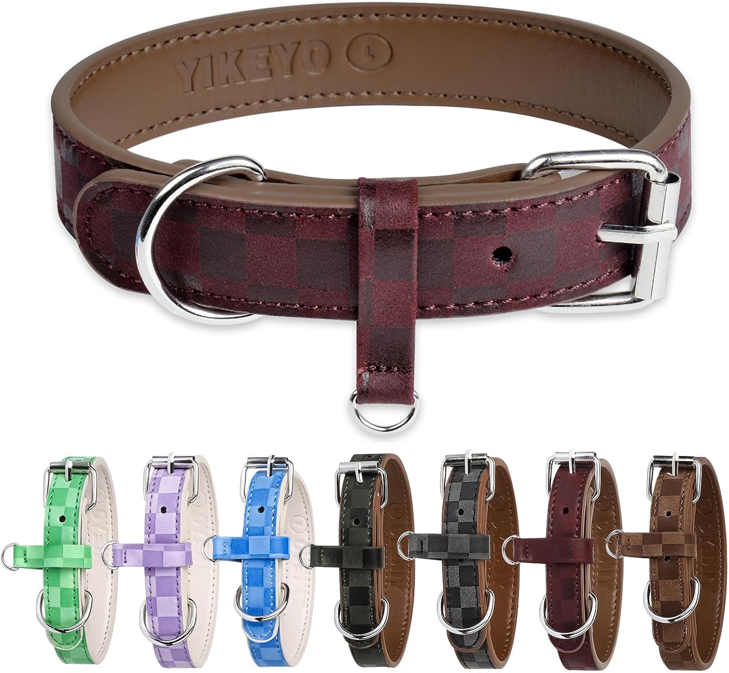 Collar de perro para perros pequeños, medianos y grandes, collares para mascotas, hembras y niños, collar de piel sintética con estampado a cuadros,