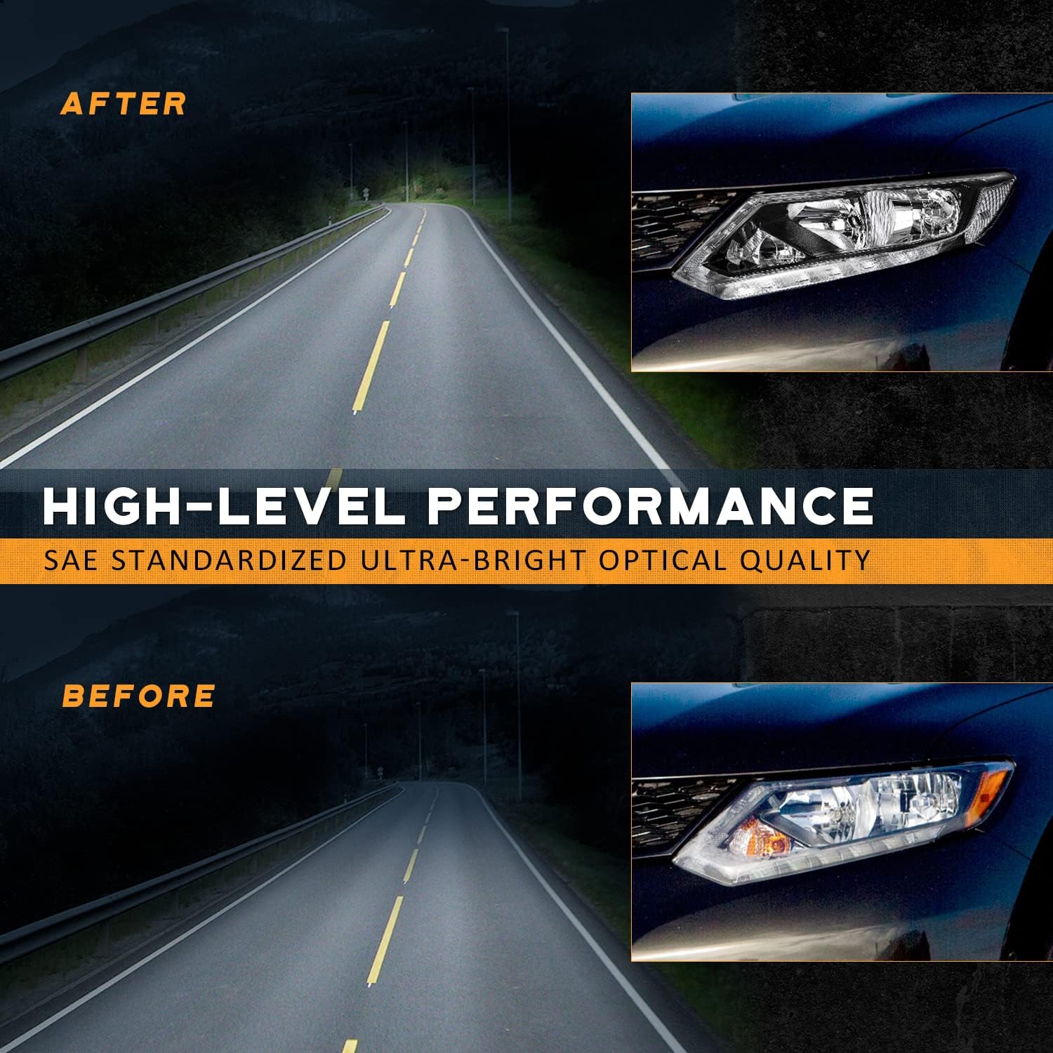 Conjunto de faros delanteros compatible con Nissan Rogue 2014 2015 2016, reemplazo para faros delanteros Nissan Rogue 14 15 16 con tira LED DRL,