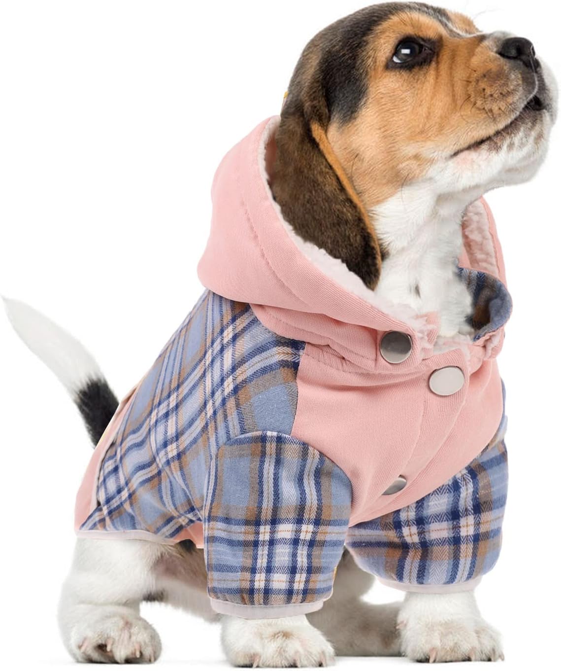 Abrigo de invierno para perro, chaqueta de forro polar para perro con agujero para arnés con capucha para perro con sombrero, abrigo cálido para