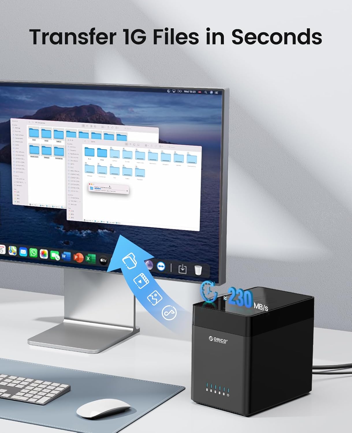 ORICO Caja de disco duro de 5 bahías de 3.5 pulgadas USB C a SATA, caja magnética para disco duro externo sin herramientas con adaptador de