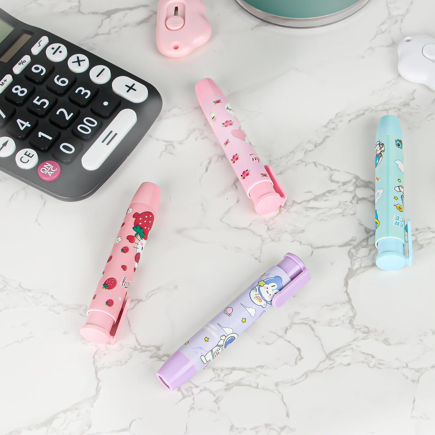 Borrador retráctil de 5 piezas, borrador kawaii, lindo borrador, borrador divertido, suministros de escritura para estudiantes, adecuado para niños