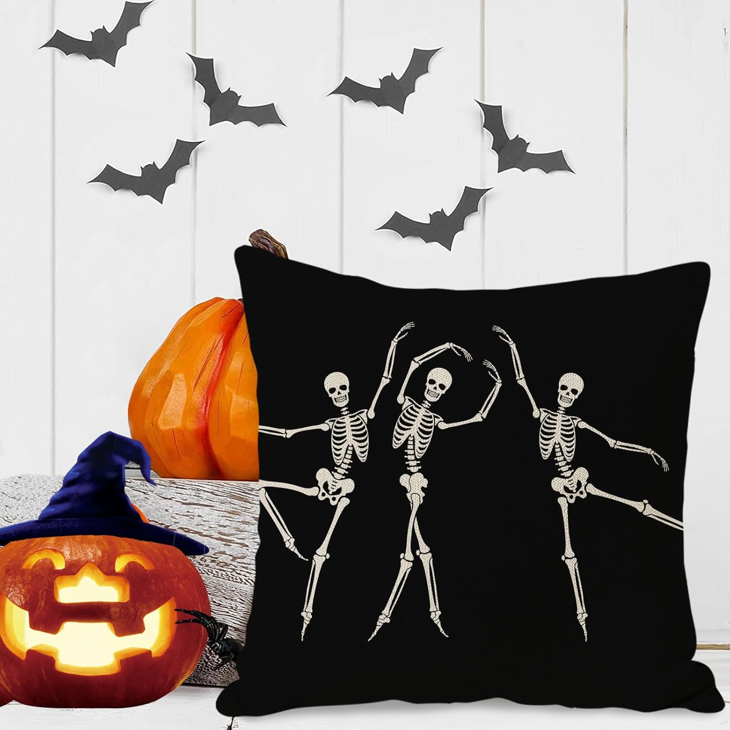 JOOCAR Fundas de almohada de calavera de Halloween, decoración gótica negra, divertida funda de almohada de lino para sofá, cama, silla de