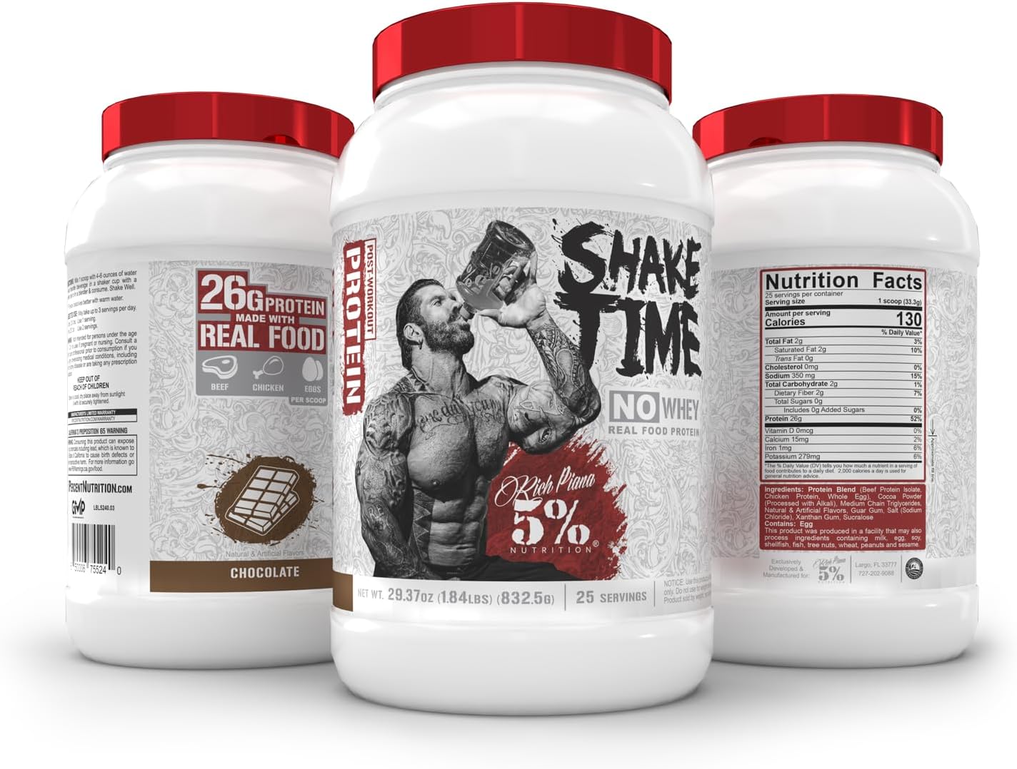 5% Nutrition Shake Time (2 unidades)  Bebida proteica a base de animales sin suero de leche de 0.92 oz  Carne de res, pollo, huevo entero alimentada