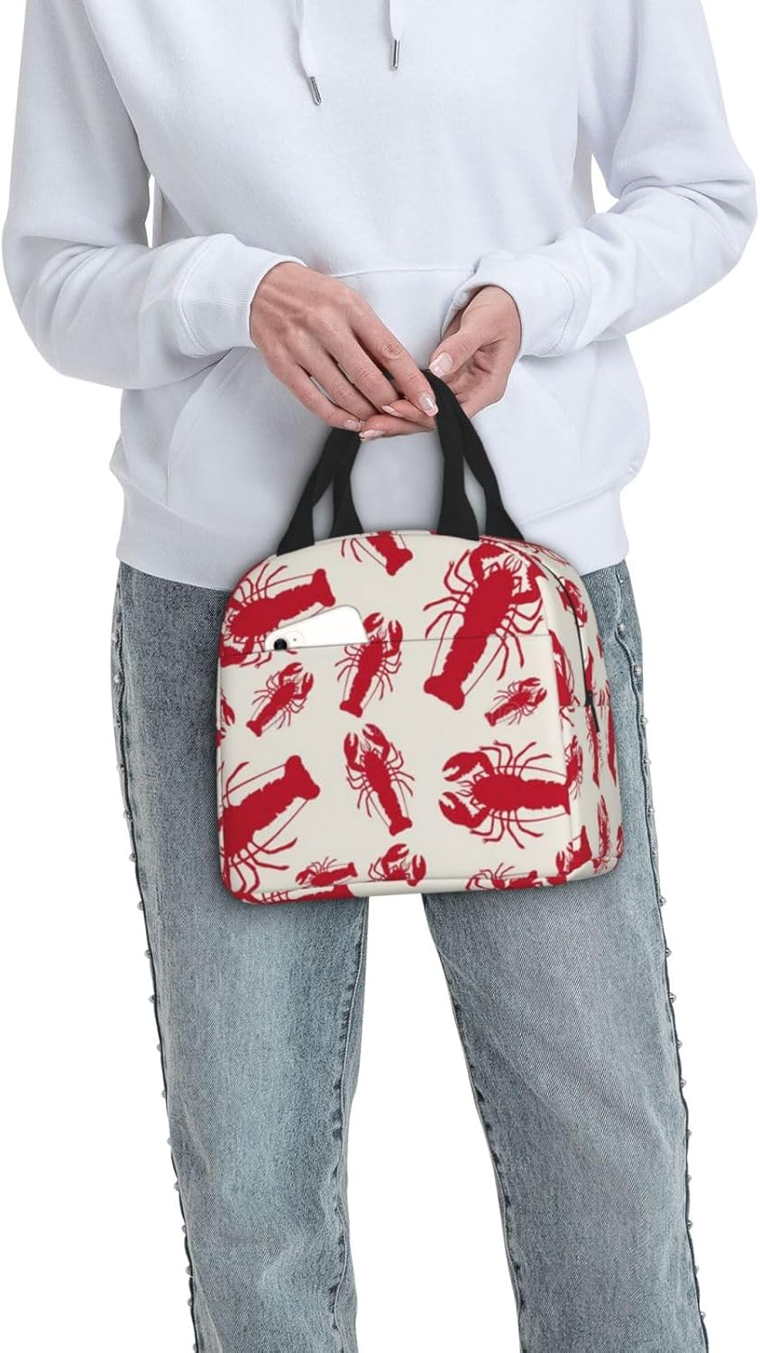 Lonchera estampada con langosta roja, bolsas de almuerzo aisladas para mujeres y hombres, lonchera reutilizable para el trabajo, picnic o viajes