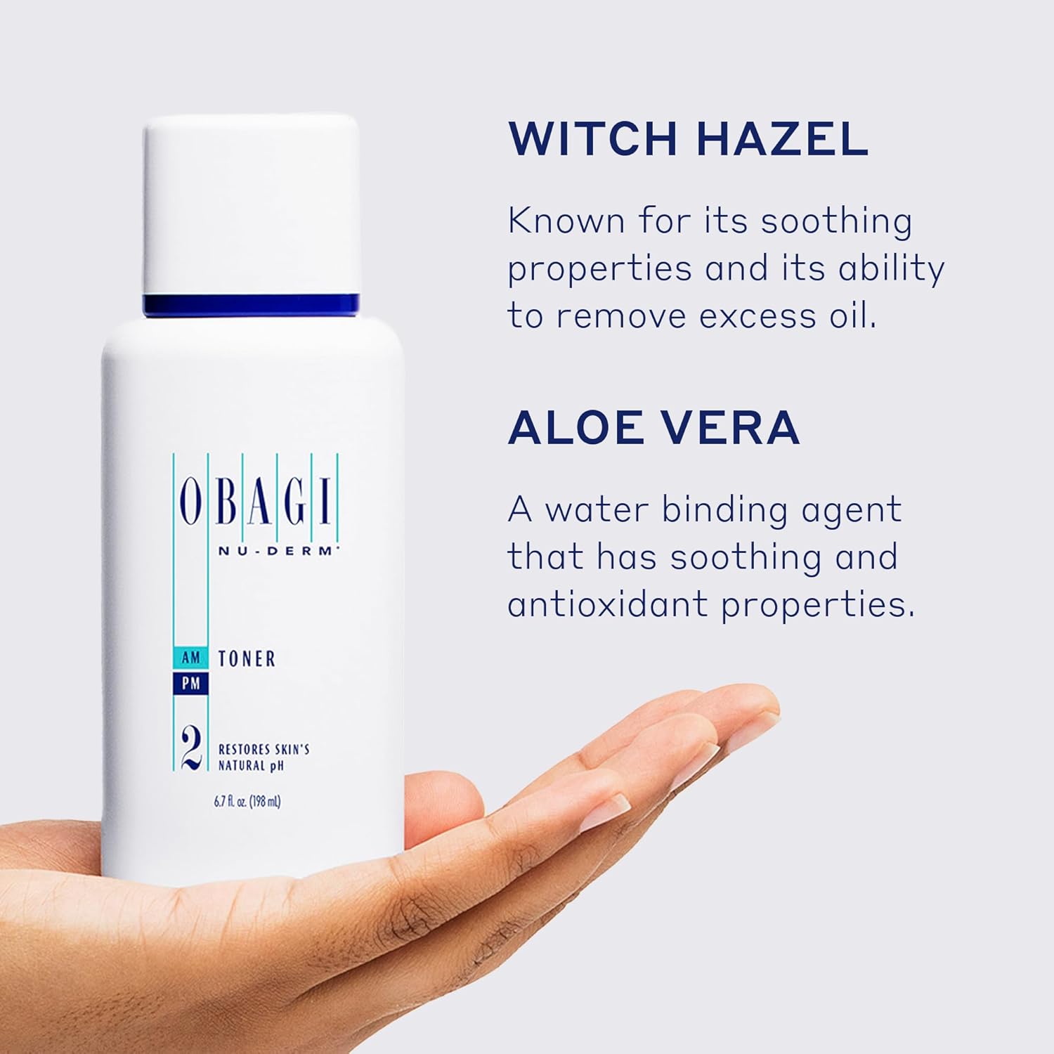 Obagi Nu-Derm – Tónico facial sin alcohol con hamamelis y aloe vera para piel grasa o piel seca, 6.7 onzas líquidas